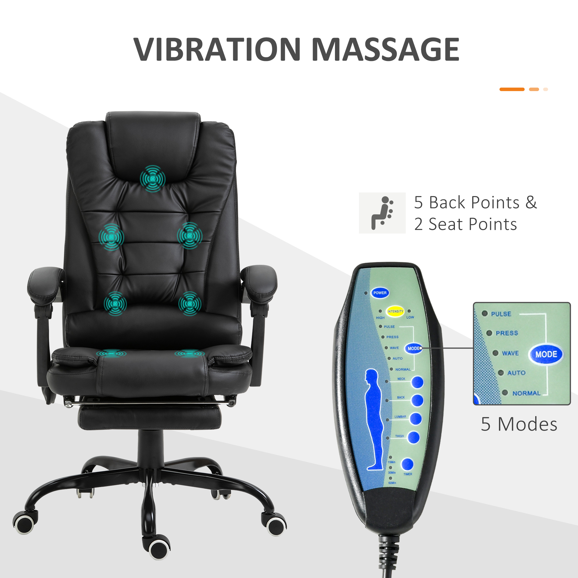Vinsetto 7-Point Vibrating Massage Office Chair, High Back Executive Chair with Lumbar Support, Footrest, Adjustable Height, Black