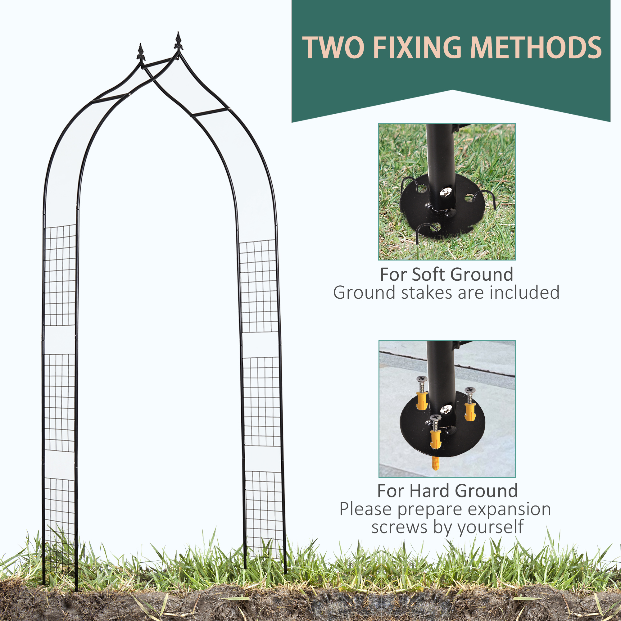 Outsunny 8FT Metal Garden Arch, Decorative Arbor Trellis for Climbing ...