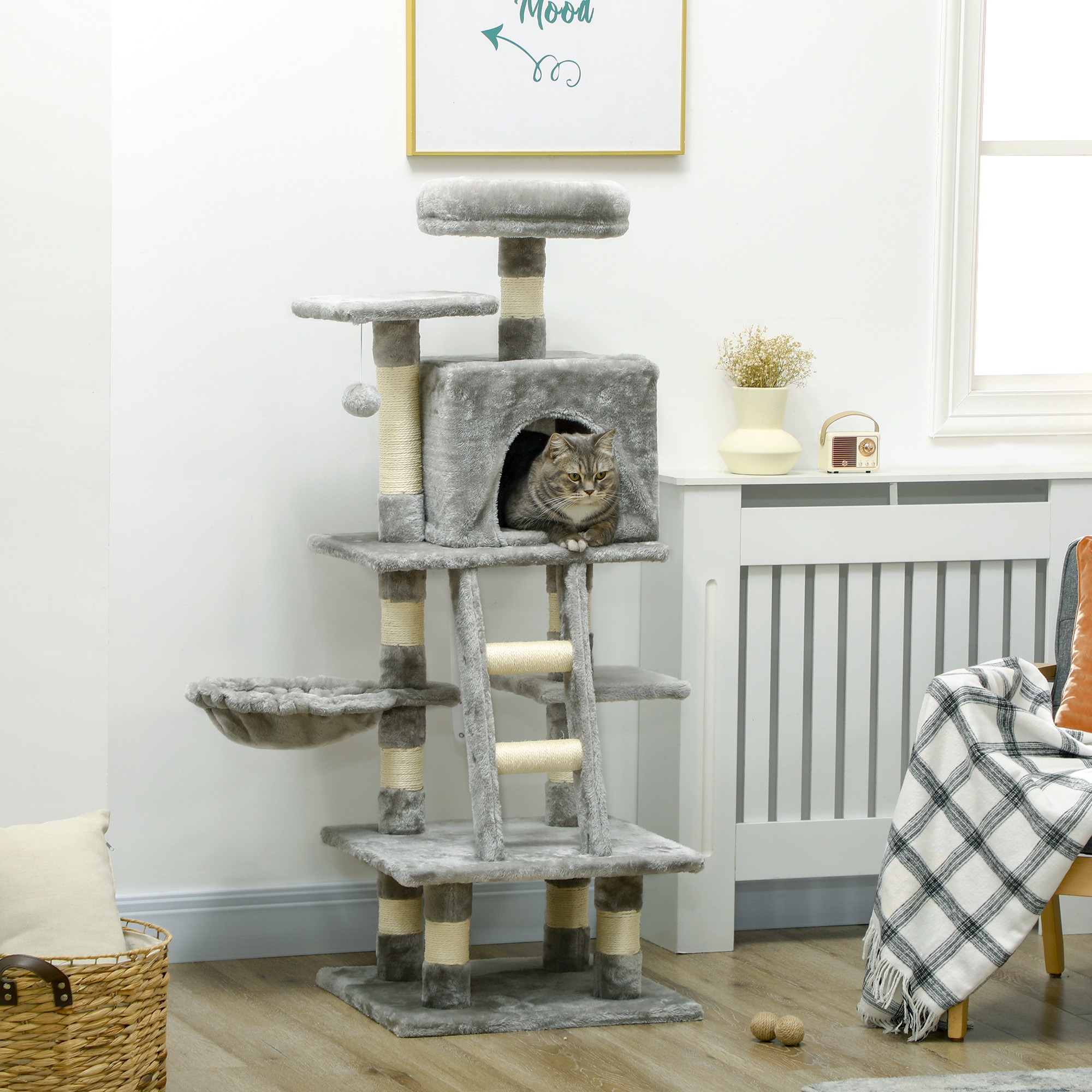 PawHut 49" Large Indoor Cat Tree: For Cats, Light Grey Finish, Multi-Level Activity Center, Climbing Furniture Aosom Canada