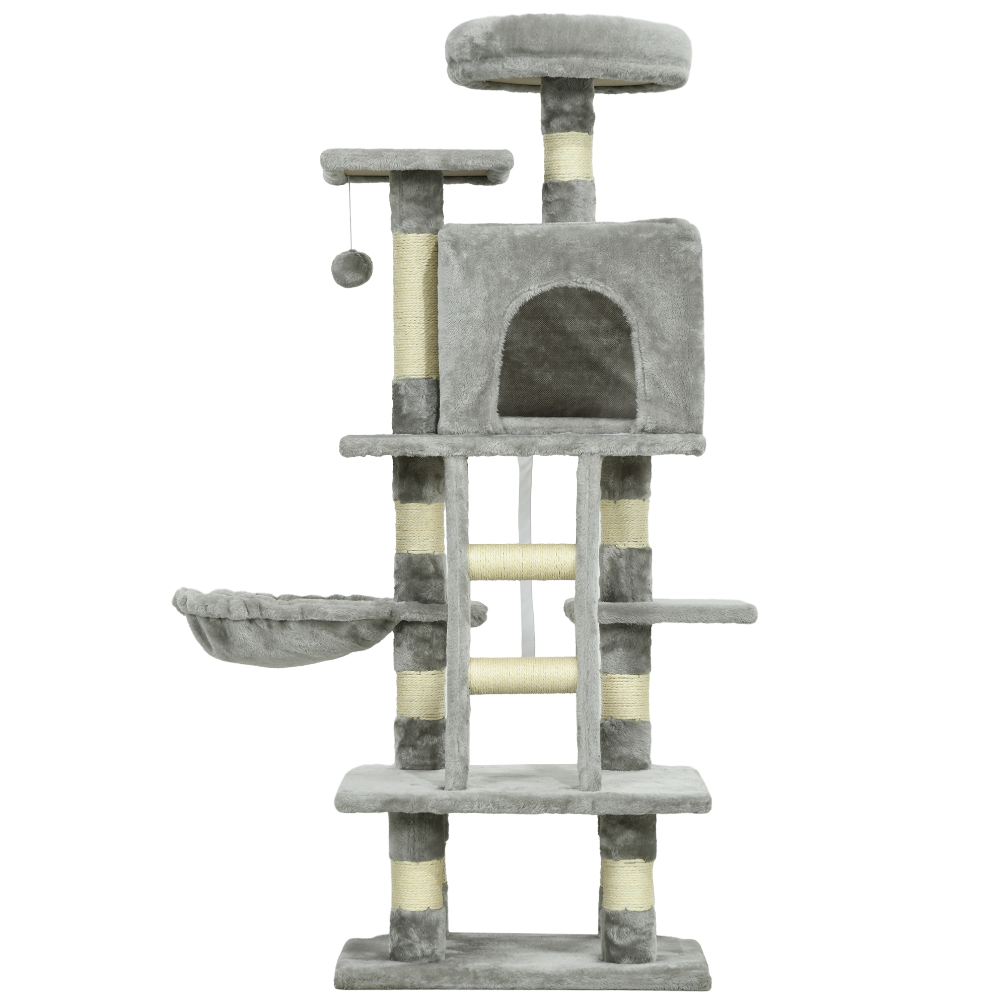 52 Inch Spacious Feline Tree for Inside Cats, Lightweight Grey 1