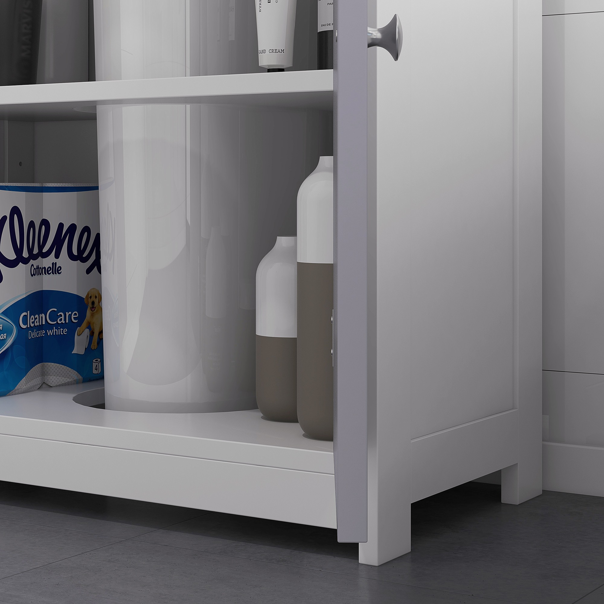 kleankin Bathroom Vanity Cabinet, Sink Cabinet with U-Shape Cut-Out, Adjustable Shelf, White and Gray | Aosom.com 7