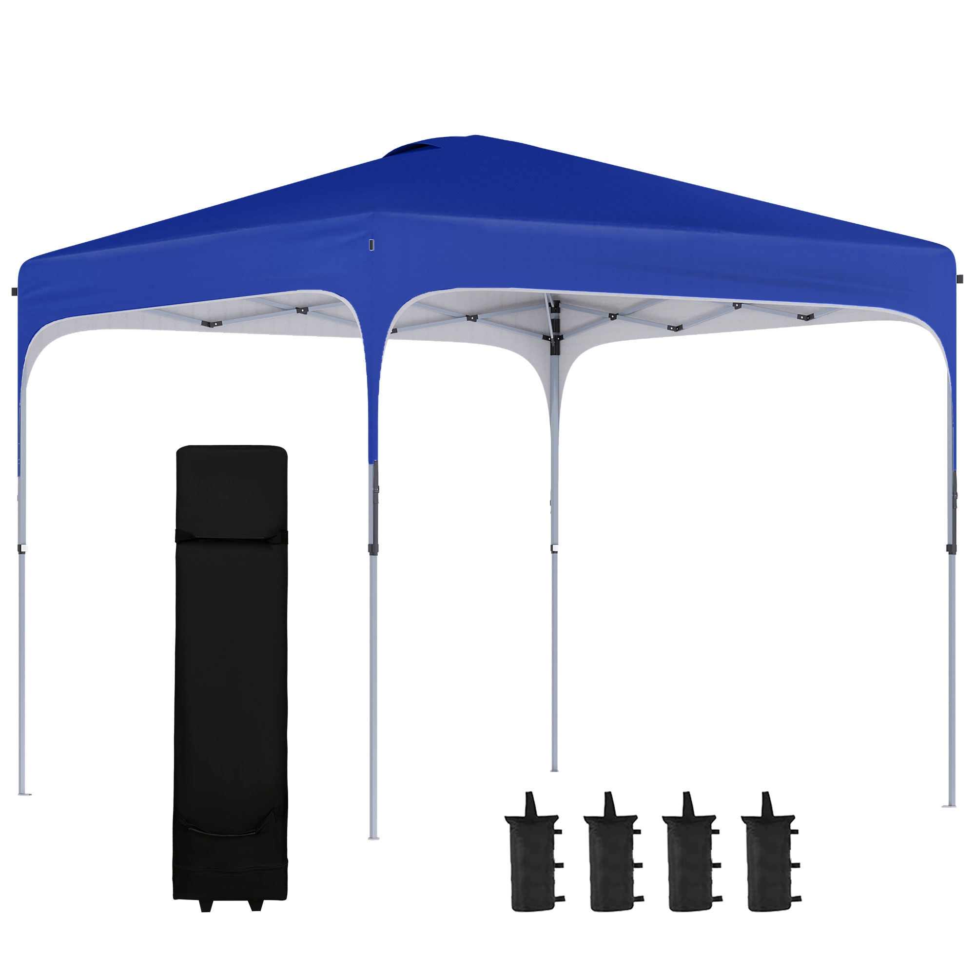 Outsunny 8' x 8' Pop Up Canopy with Adjustable Height, Foldable Gazebo Tent with Carry Bag, Wheels and 4 Leg Weight Bags for Outdoor, Royal Blue