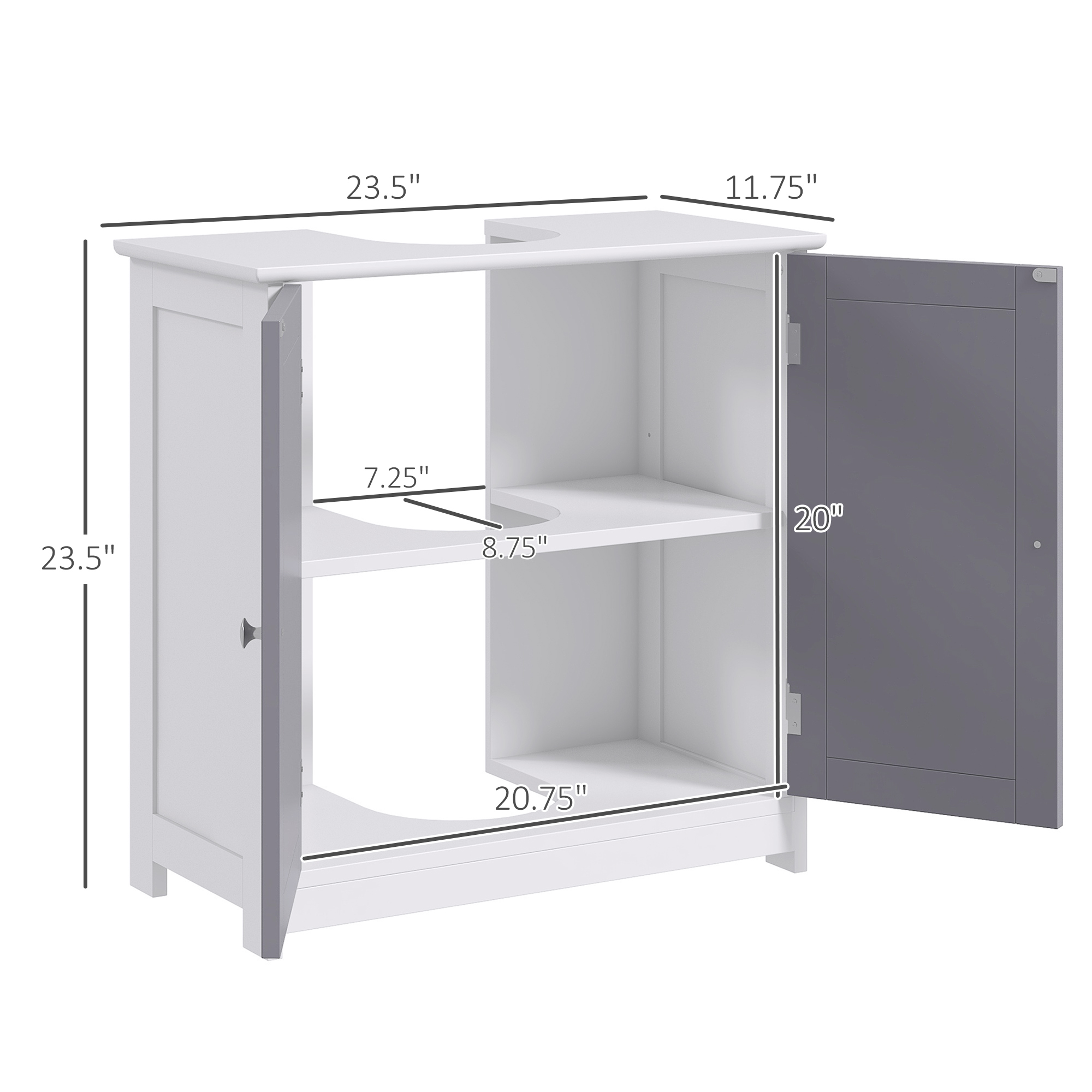 kleankin Bathroom Vanity Cabinet, Sink Cabinet with U-Shape Cut-Out, Adjustable Shelf, White and Gray | Aosom.com 1