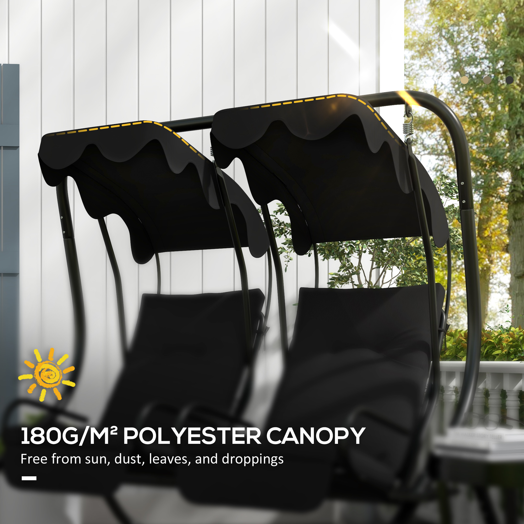 Outsunny 2 Seater Outdoor Swing Canopy Replacement Canopy Only Black Aosom