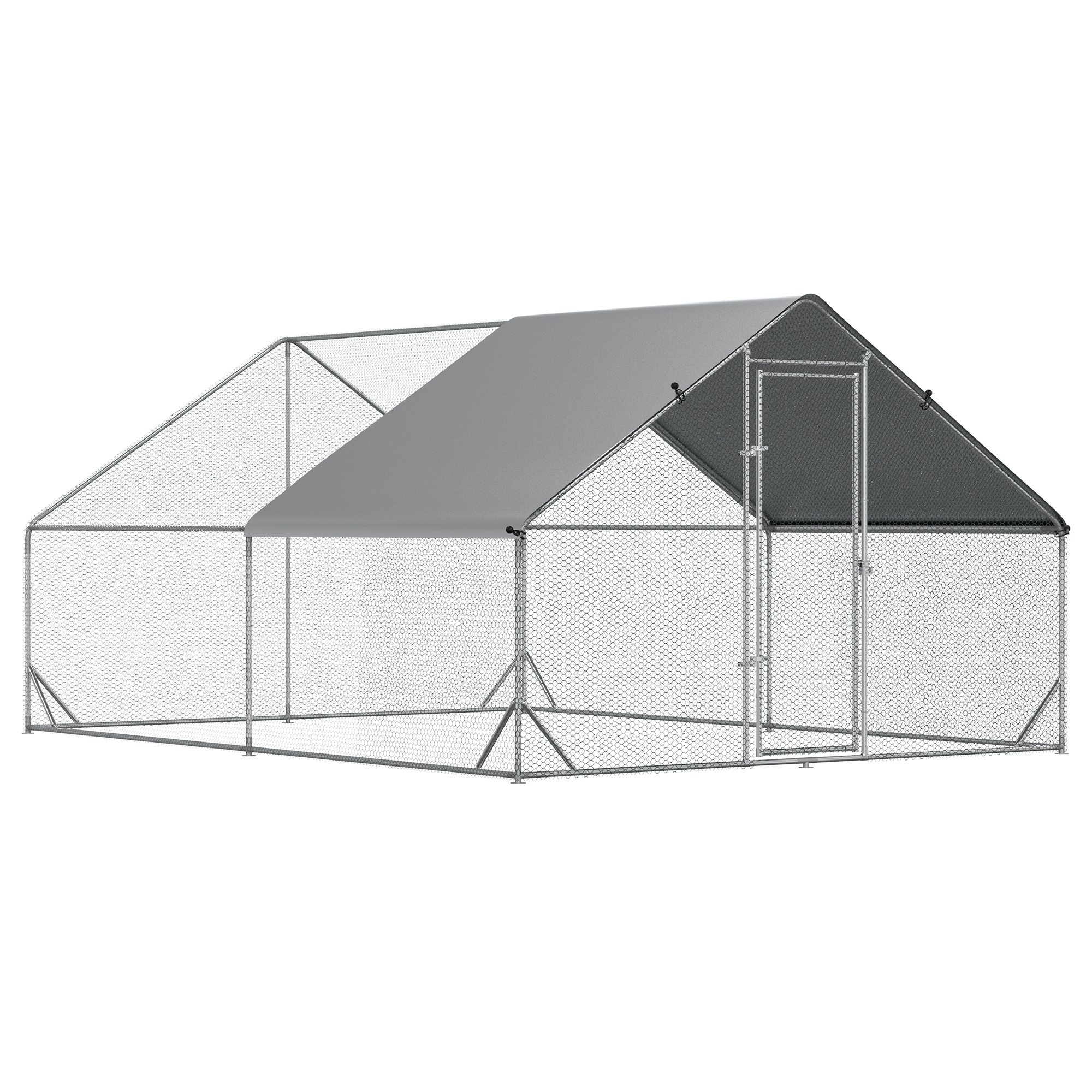 PawHut Galvanized Large Metal Chicken Coop Cage Walk-in