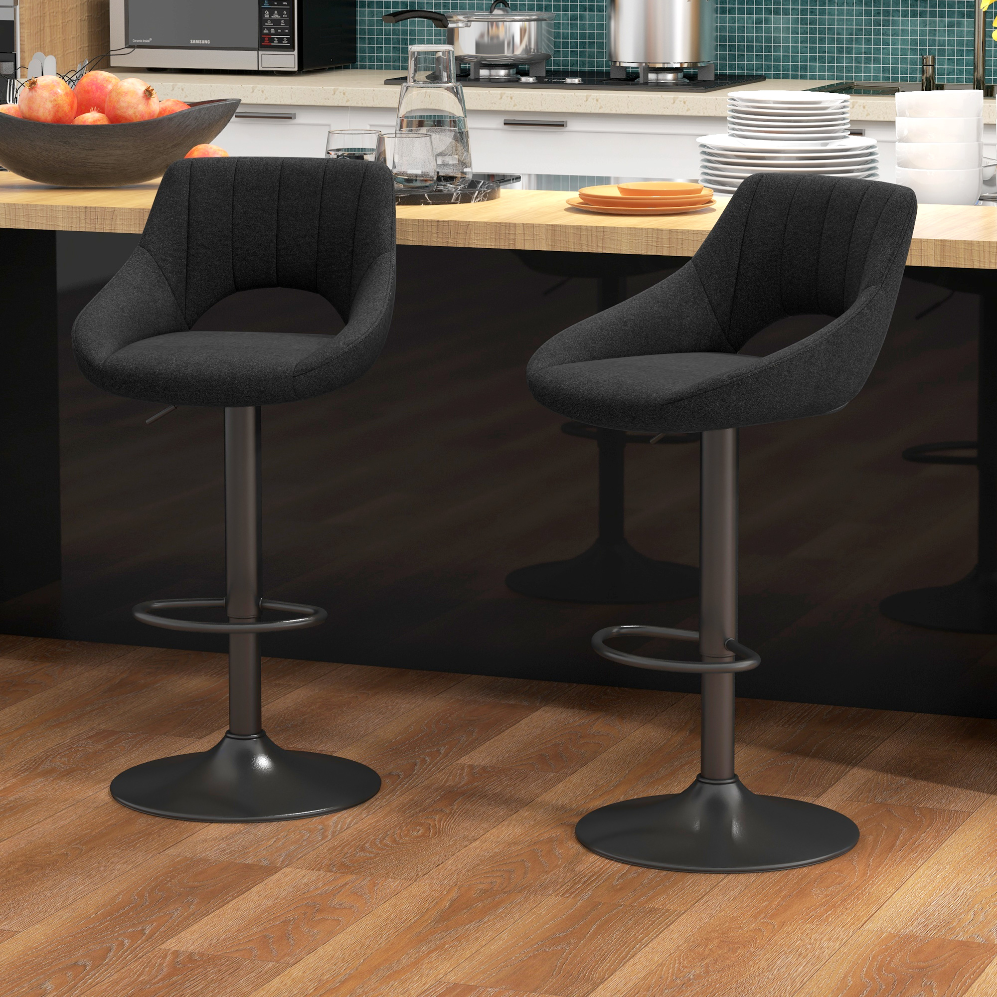 HOMCOM Swivel Bar Stools Set of 2, Linen Upholstered Counter