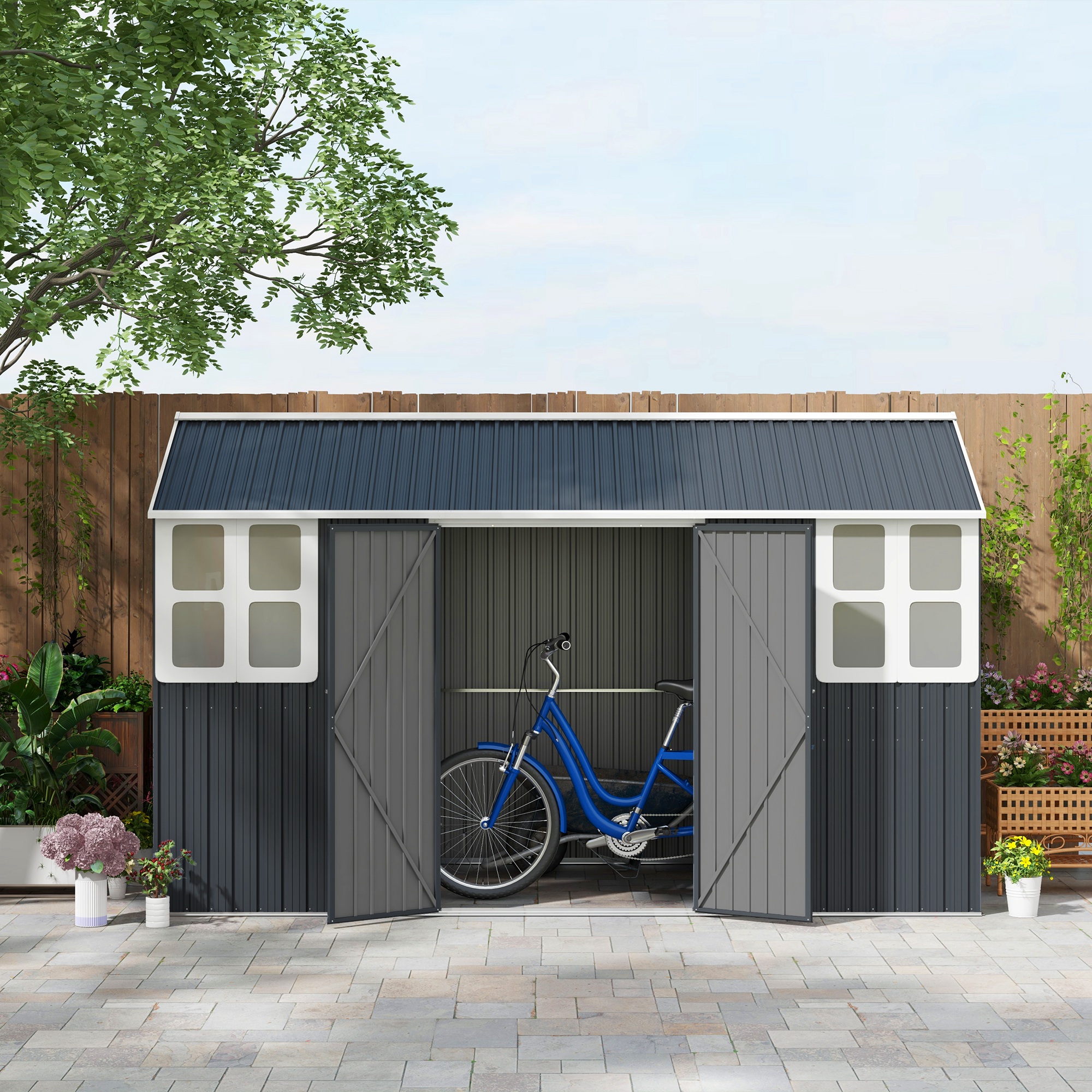 Outsunny 6.5x4FT Galvanised Metal Shed with Foundation