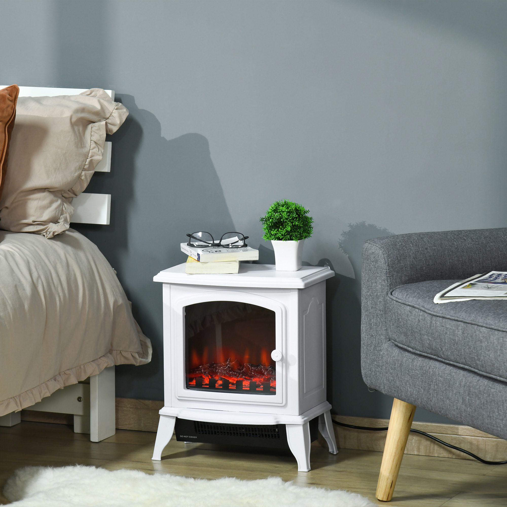 HOMCOM Electric Fireplace Heater, Freestanding Fireplace Stove with Realistic Flame Effect, 750W/1500W, White Aosom Canada