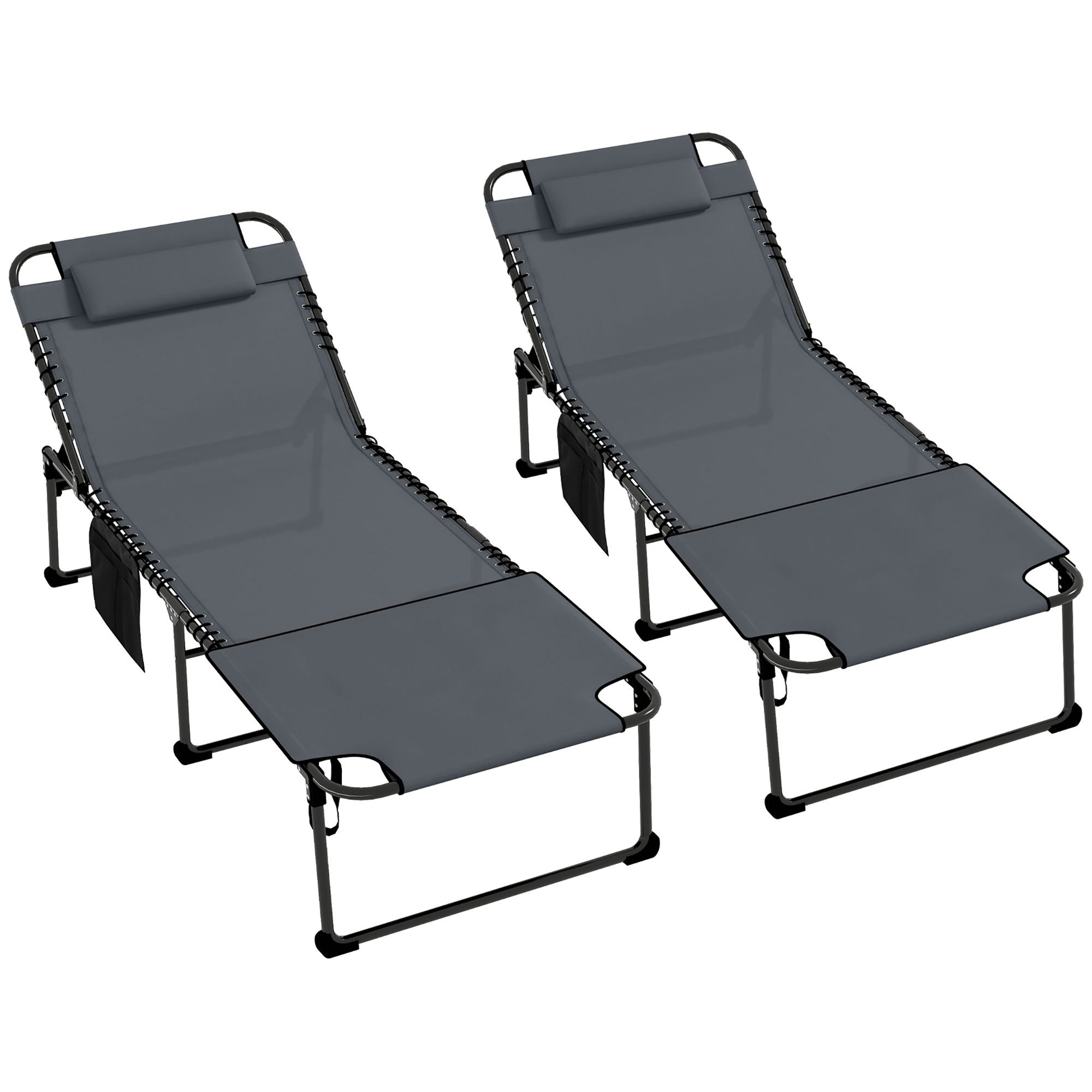 Outsunny Ergonomic Recliners for Poolside Bliss 5-Level Gray Loungers with Reading Hole and Side Stash for Ultimate Relaxation| Aosom.com