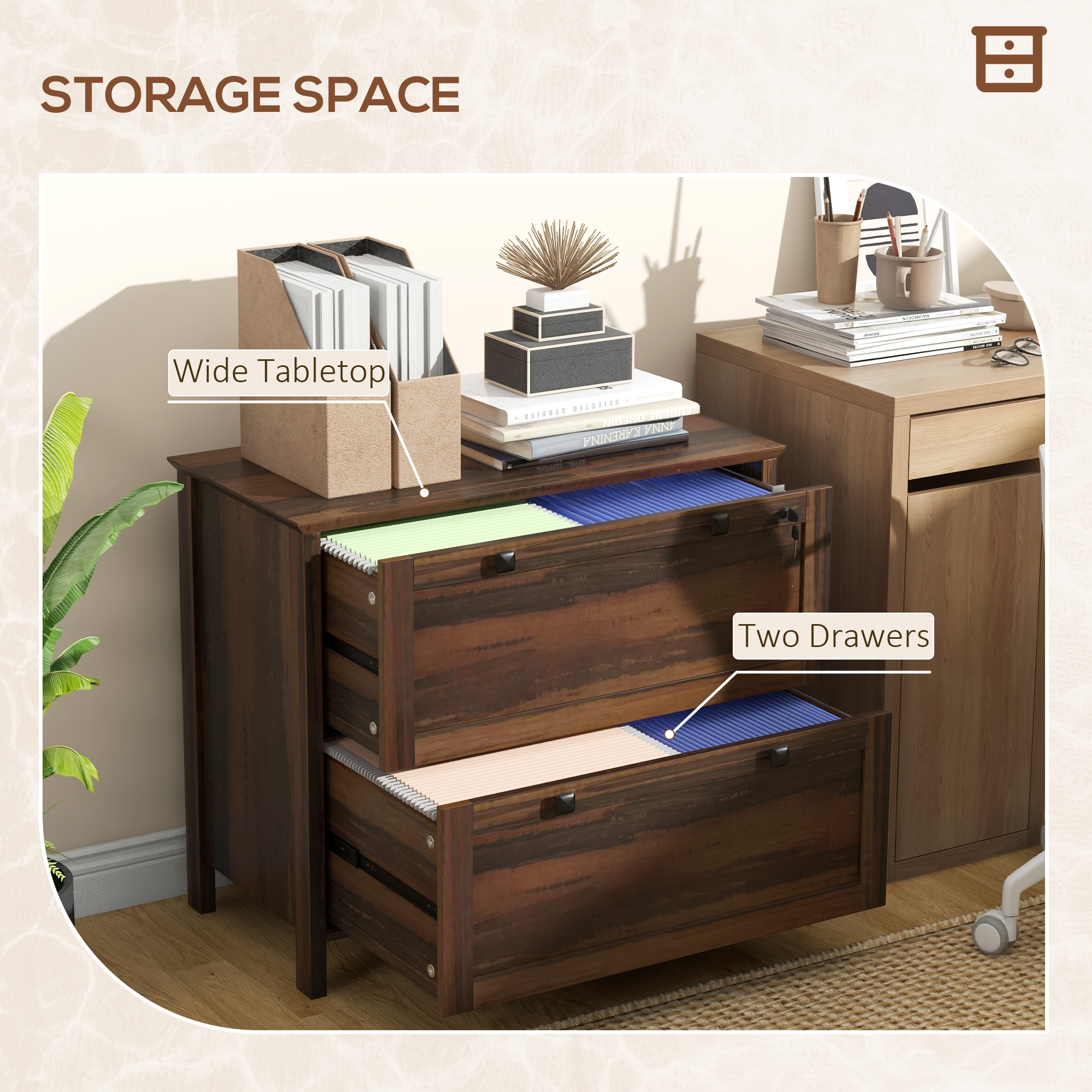 Box Filing System Front Loading HOMCOM Lateral File Cabinet, 2 Drawer Filing Cabinet with Adjustable ...