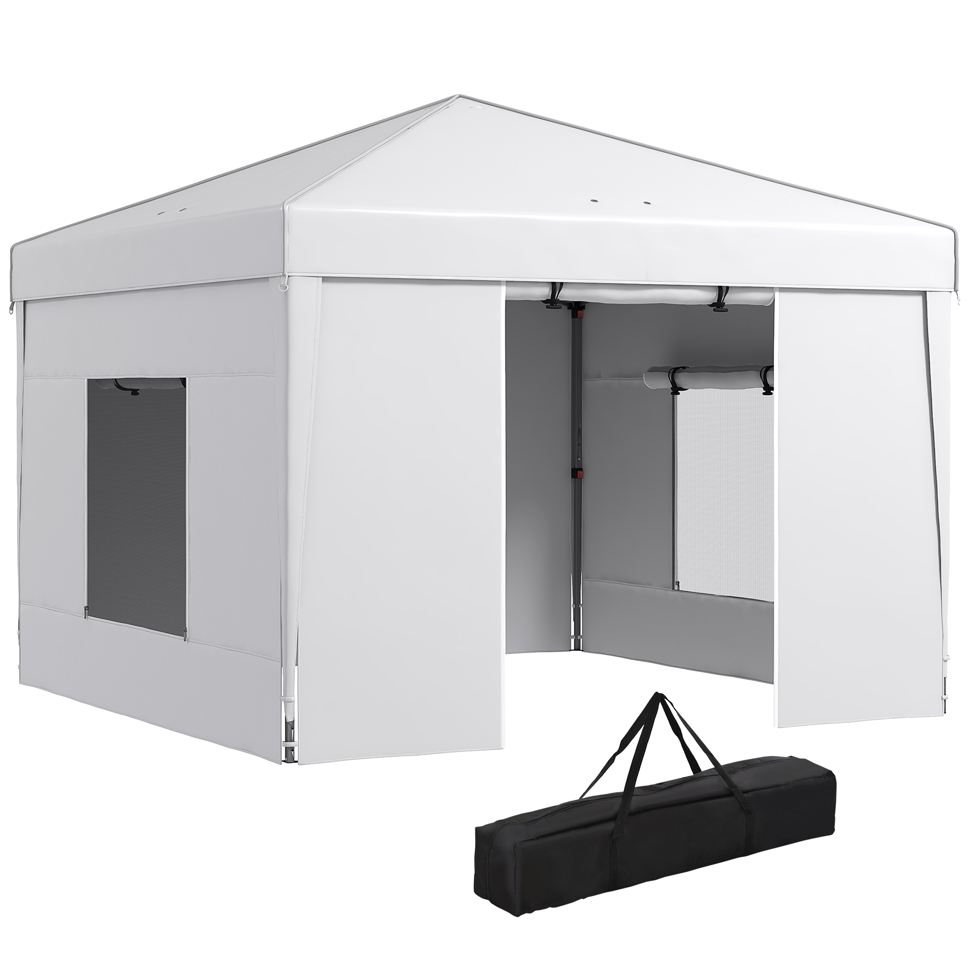 Outsunny 10x10 Pop Up Canopy Tent with Mesh Windows Reflective Top for Sun Protection Instant Shelter Adjustable Heights for Events White| Aosom.com