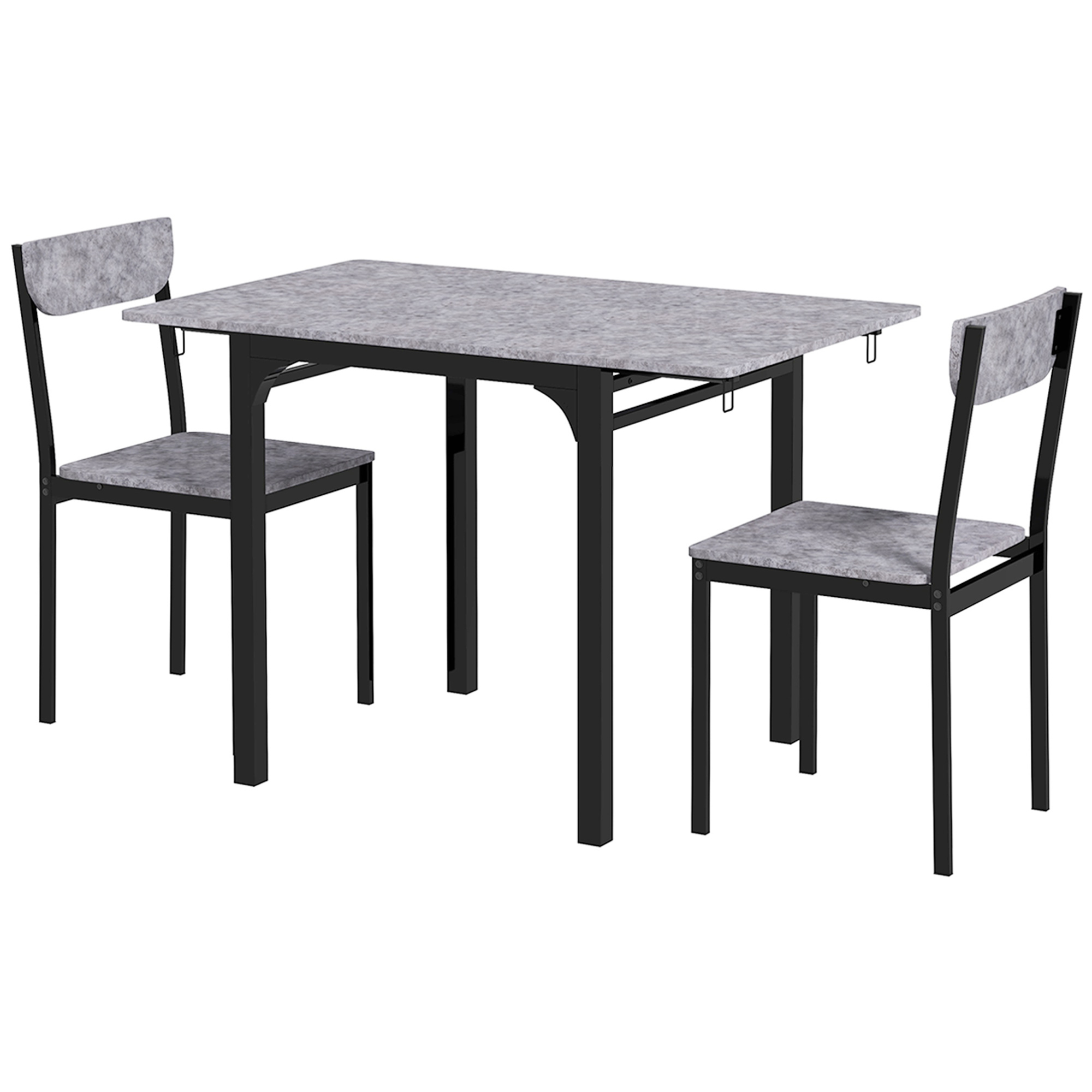 HOMCOM Foldable Dining Table Set for 2, Drop-Leaf Kitchen Table with 2 ...