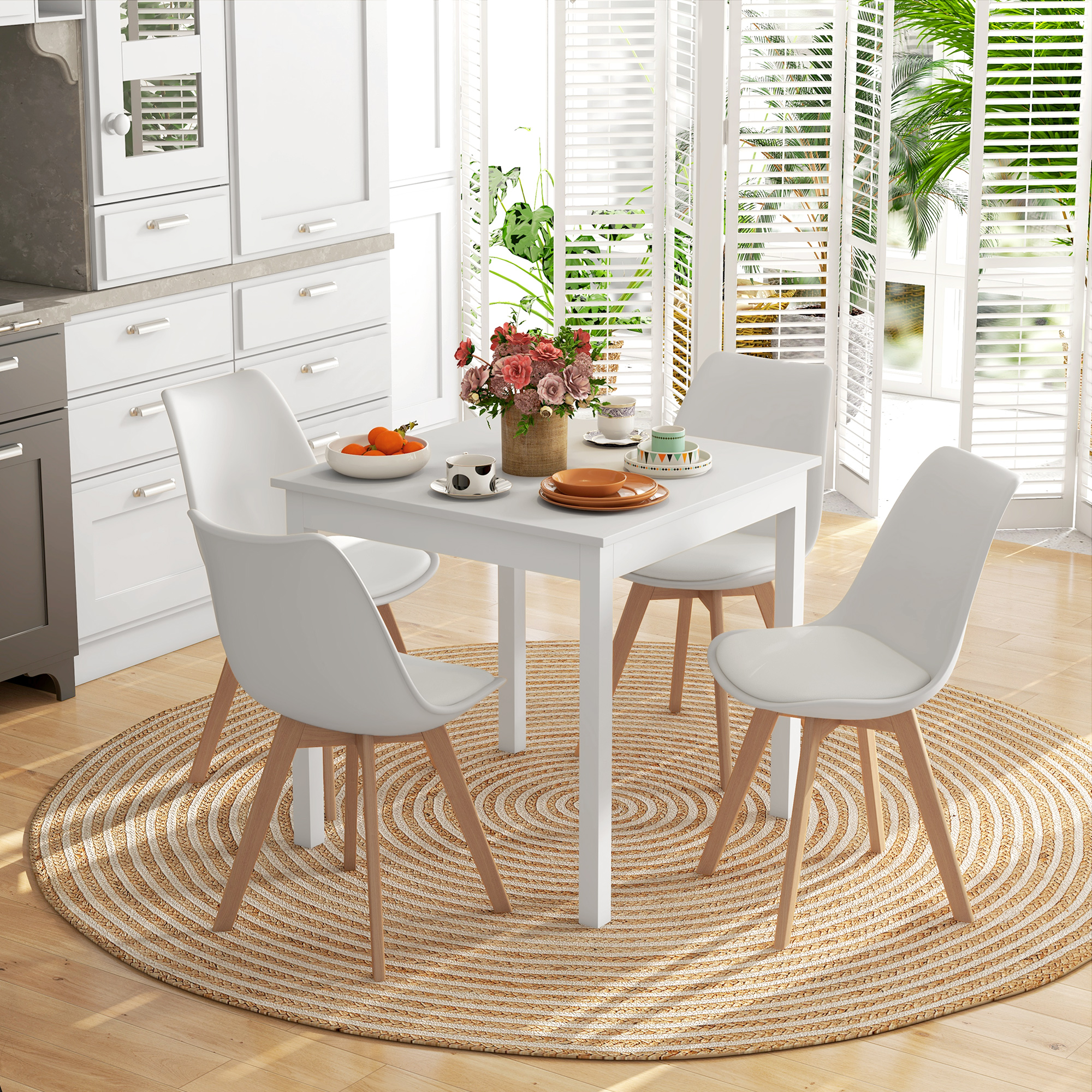 HOMCOM Modern Dining Table Chairs Set of 4, Rubber Wood Kitchen Table ...