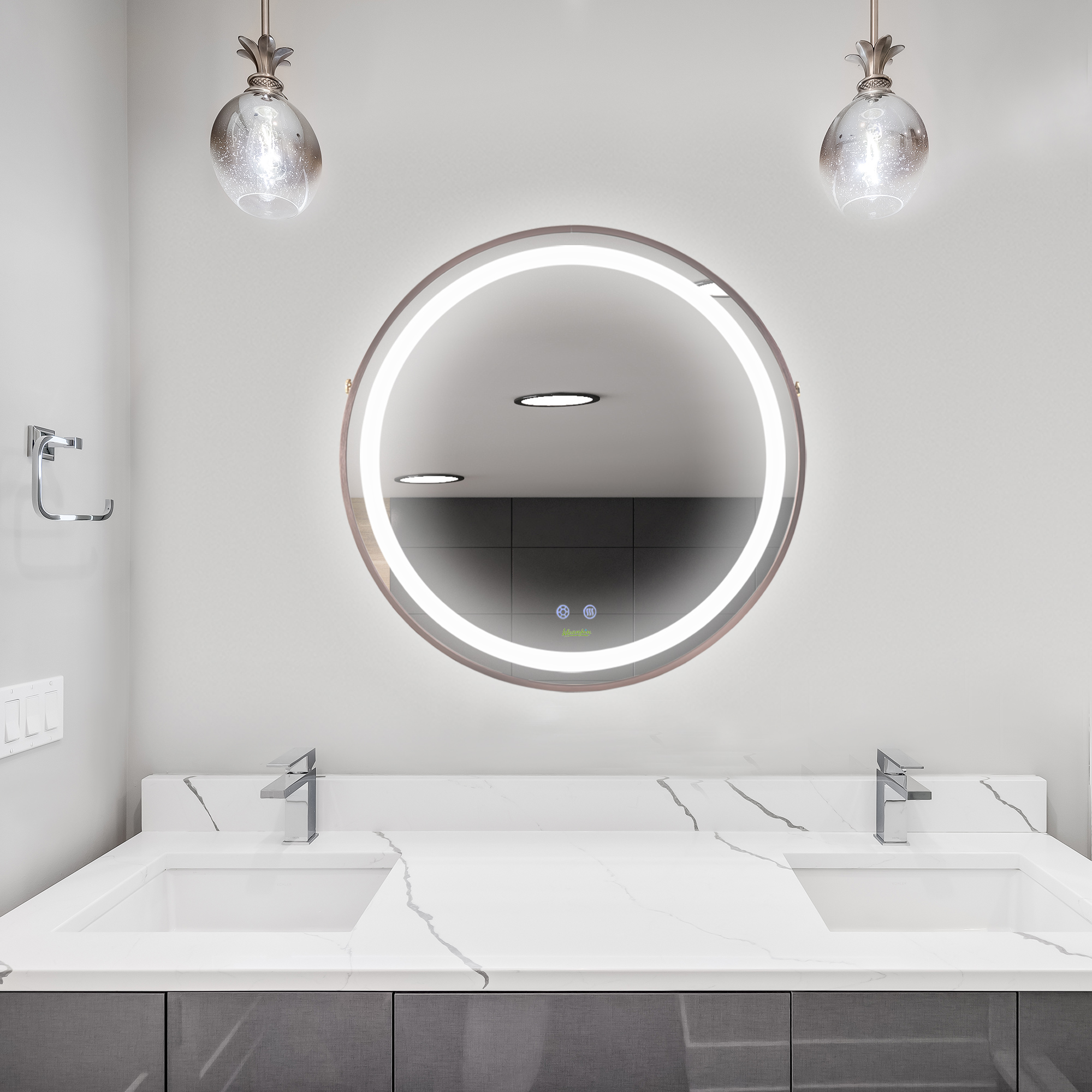 kleankin LED Round Bathroom Mirror with Anti-fog, Wall Mounted Dimmable ...