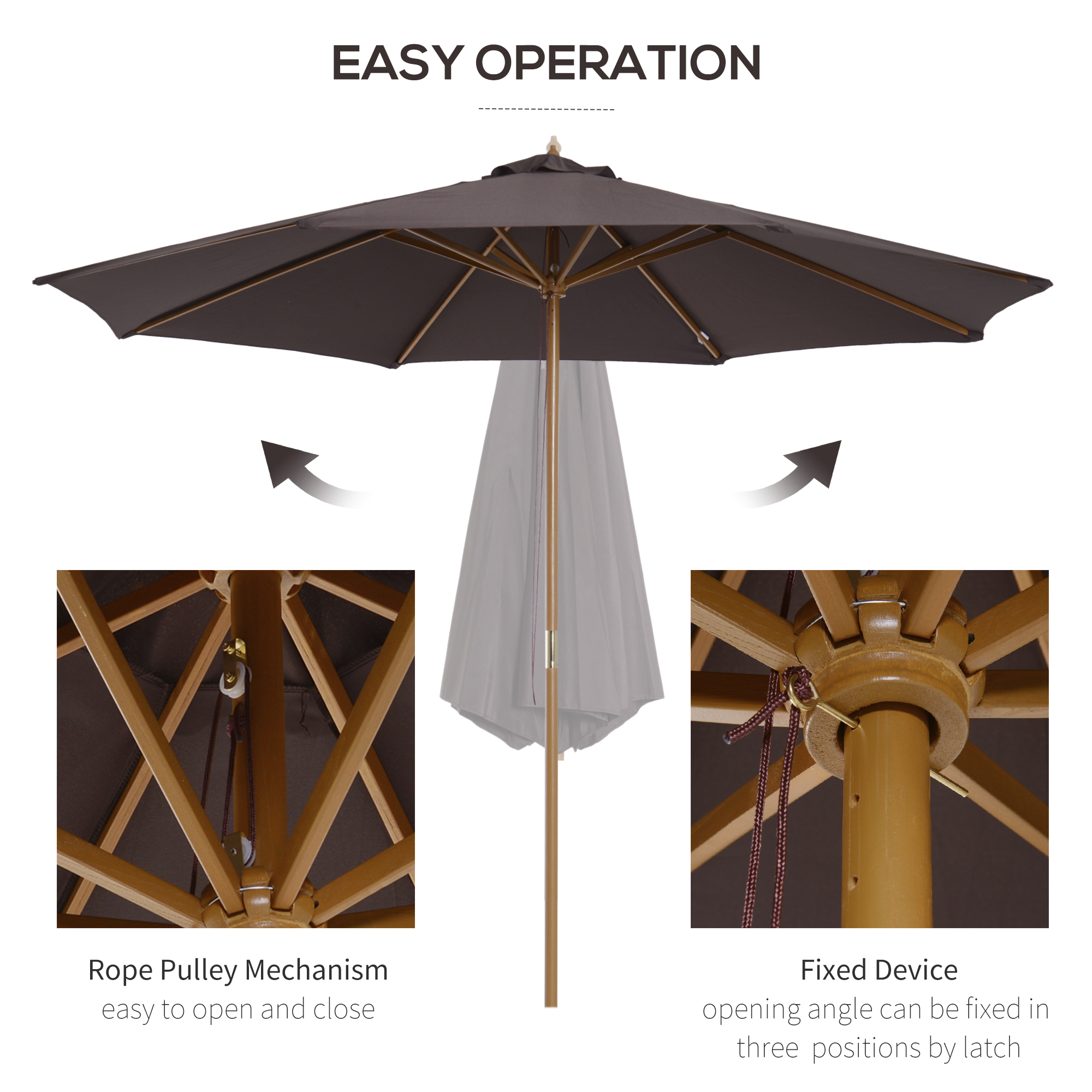 Outsunny 10' x 10' Wooden Patio Umbrella Garden Parasol