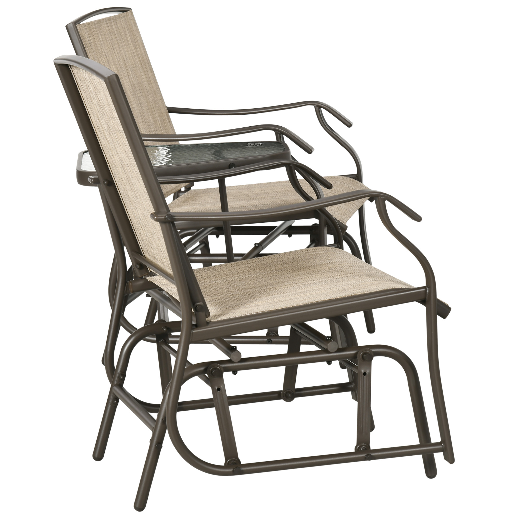 Outsunny Double Rock Chair, Tea Table 77x35x35in, Light