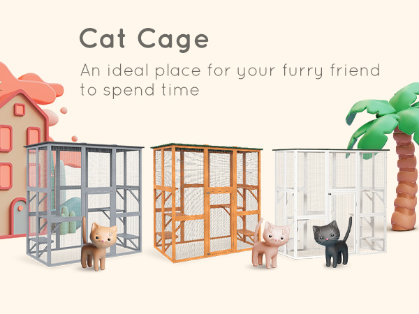 PawHut Large Wooden Cat Enclosure Cage Outdoor Pet House w