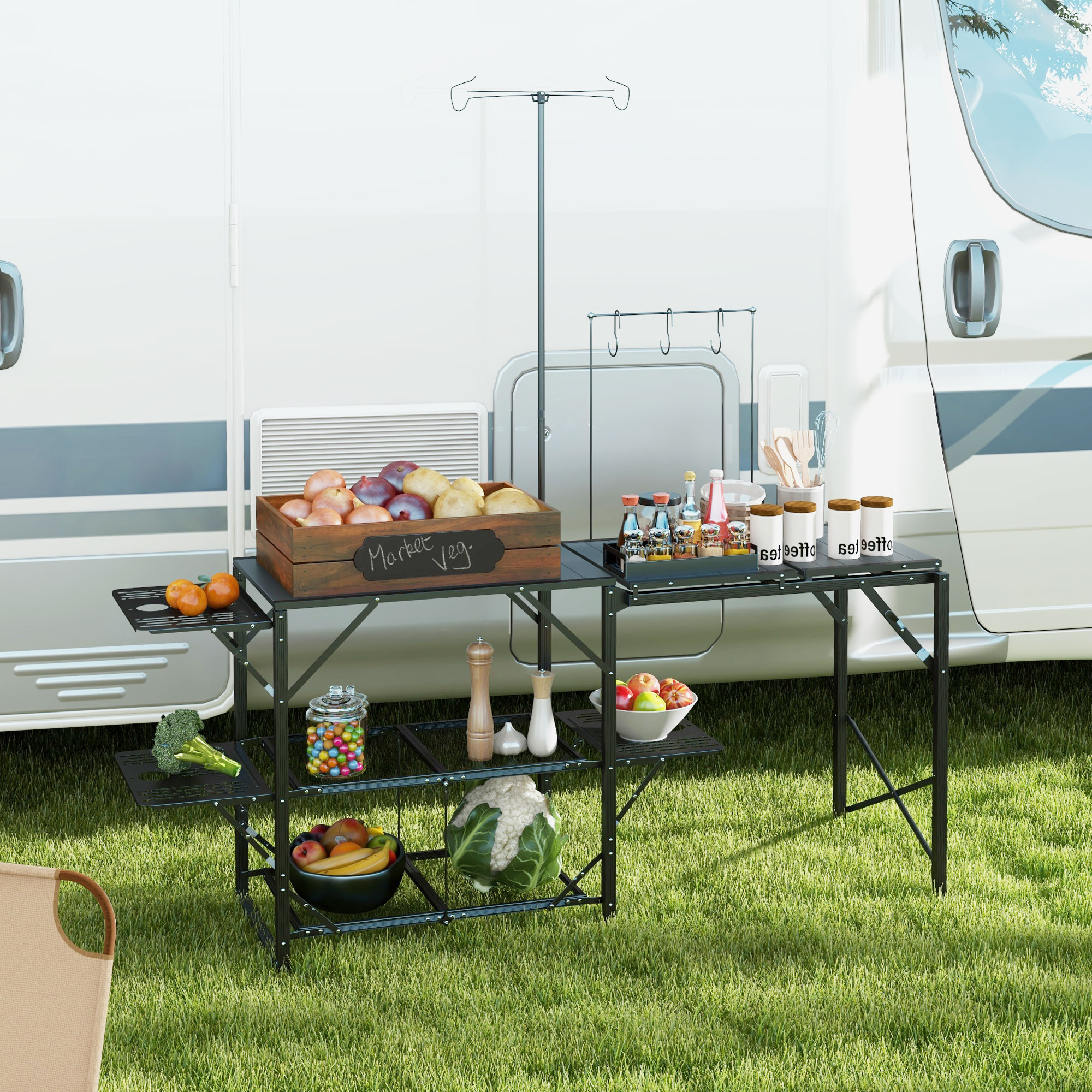 Outsunny Folding Camp Kitchen, Camping Table Cooking Station with ...