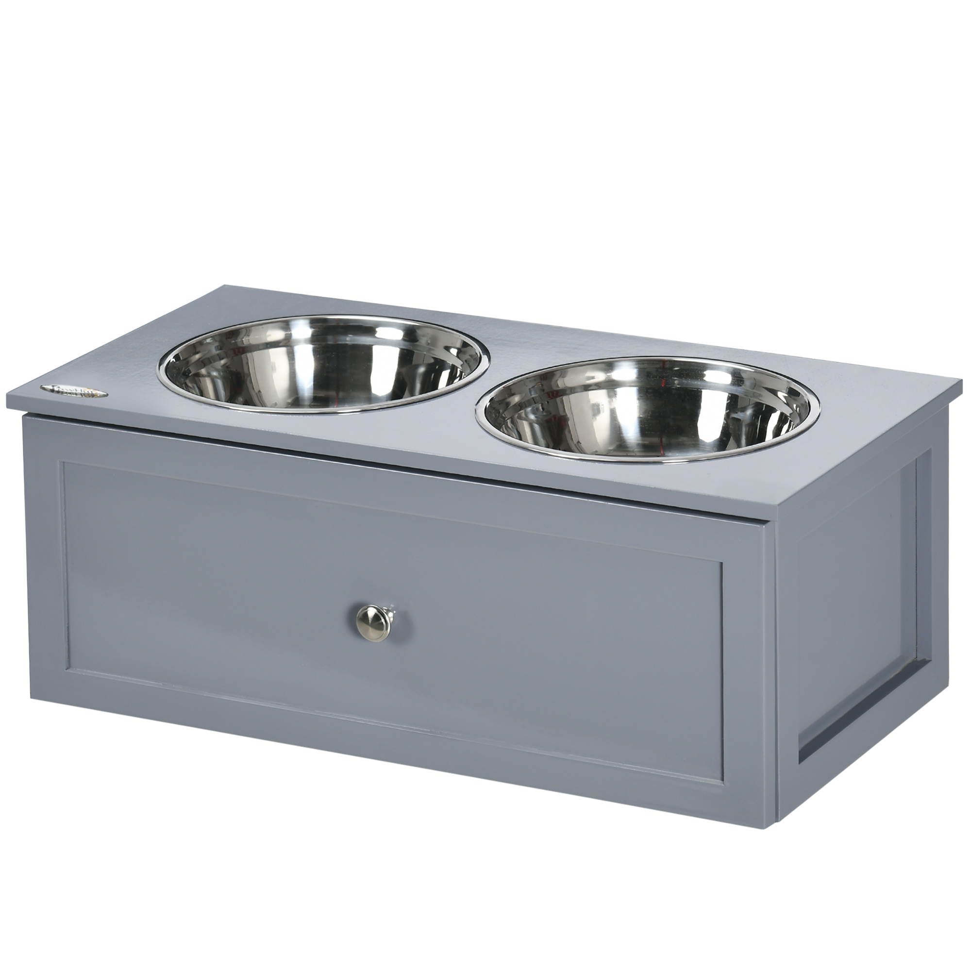 PawHut Elevated Dog Bowls with Storage, 2 Stainless Steel Bowls, for Medium Dogs, Gray