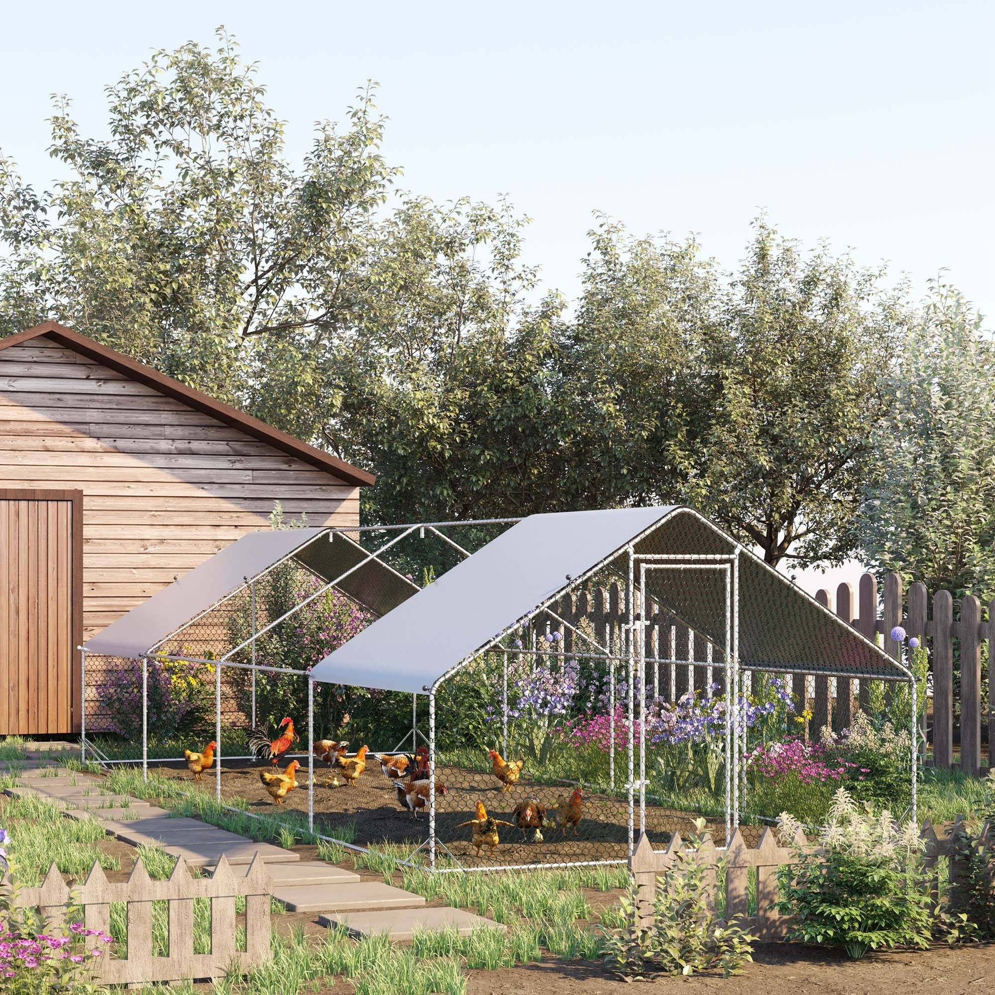 PawHut 9.8'x26.2'x6.5' Chicken Coop Cage Outdoor Hen House Cover Lockable Door Aosom Canada