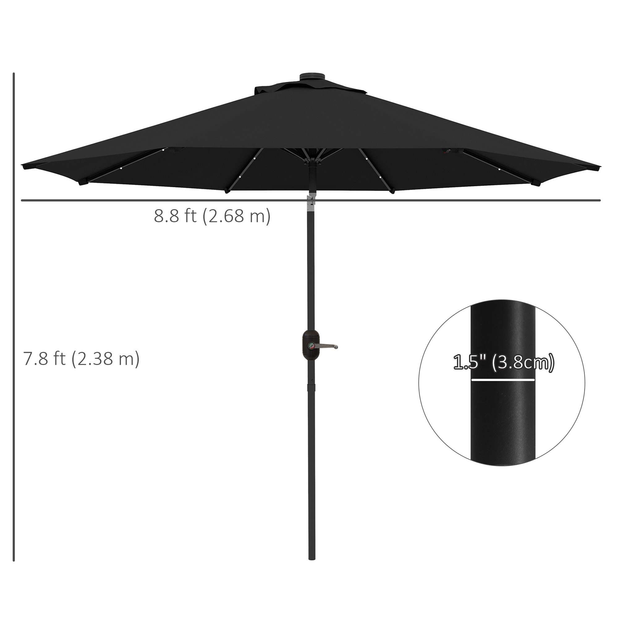 Outsunny 9ft Solar Patio Umbrella Outdoor Sunshade 24 LED