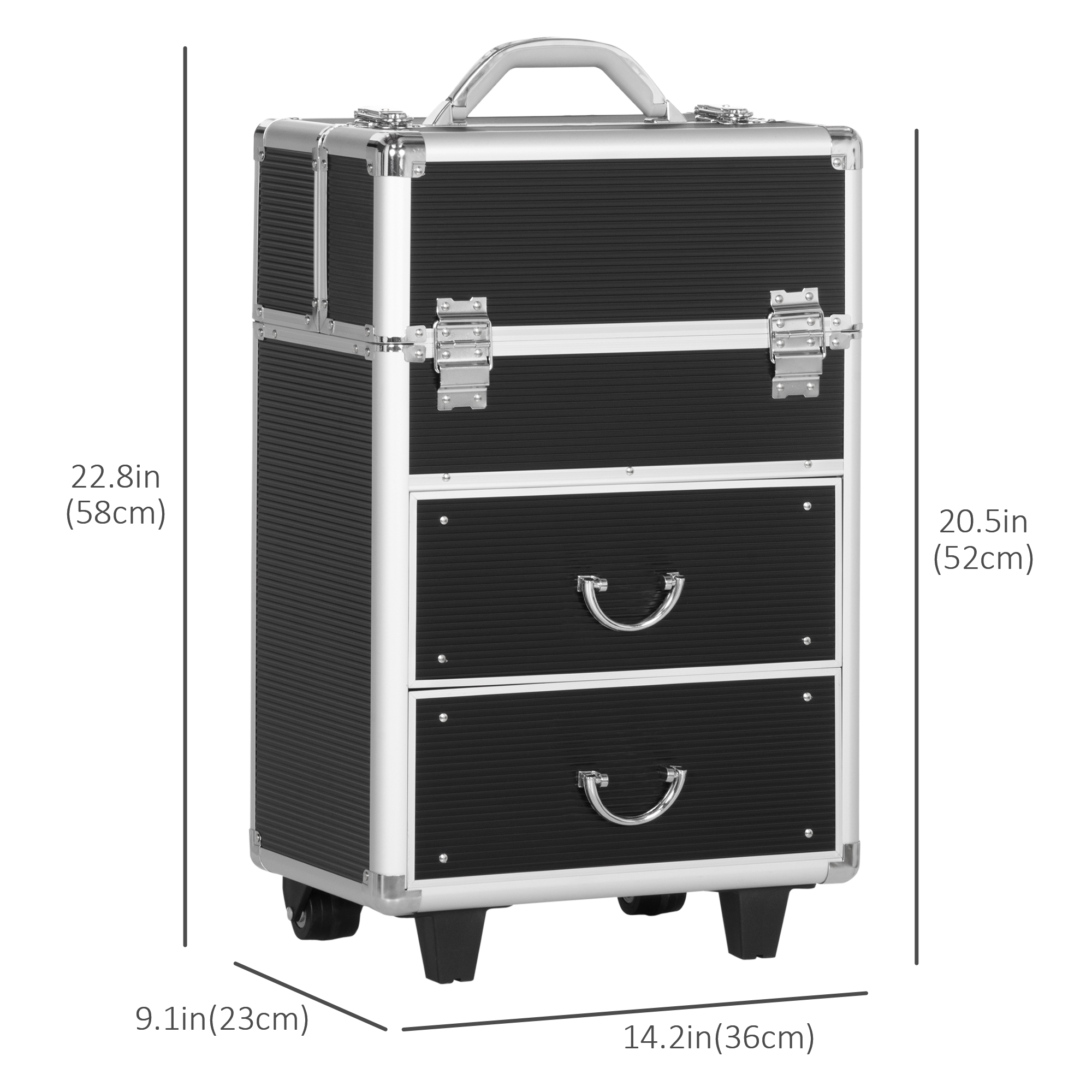 HOMCOM Rolling Makeup Train Case, Large Storage Cosmetic Trolley