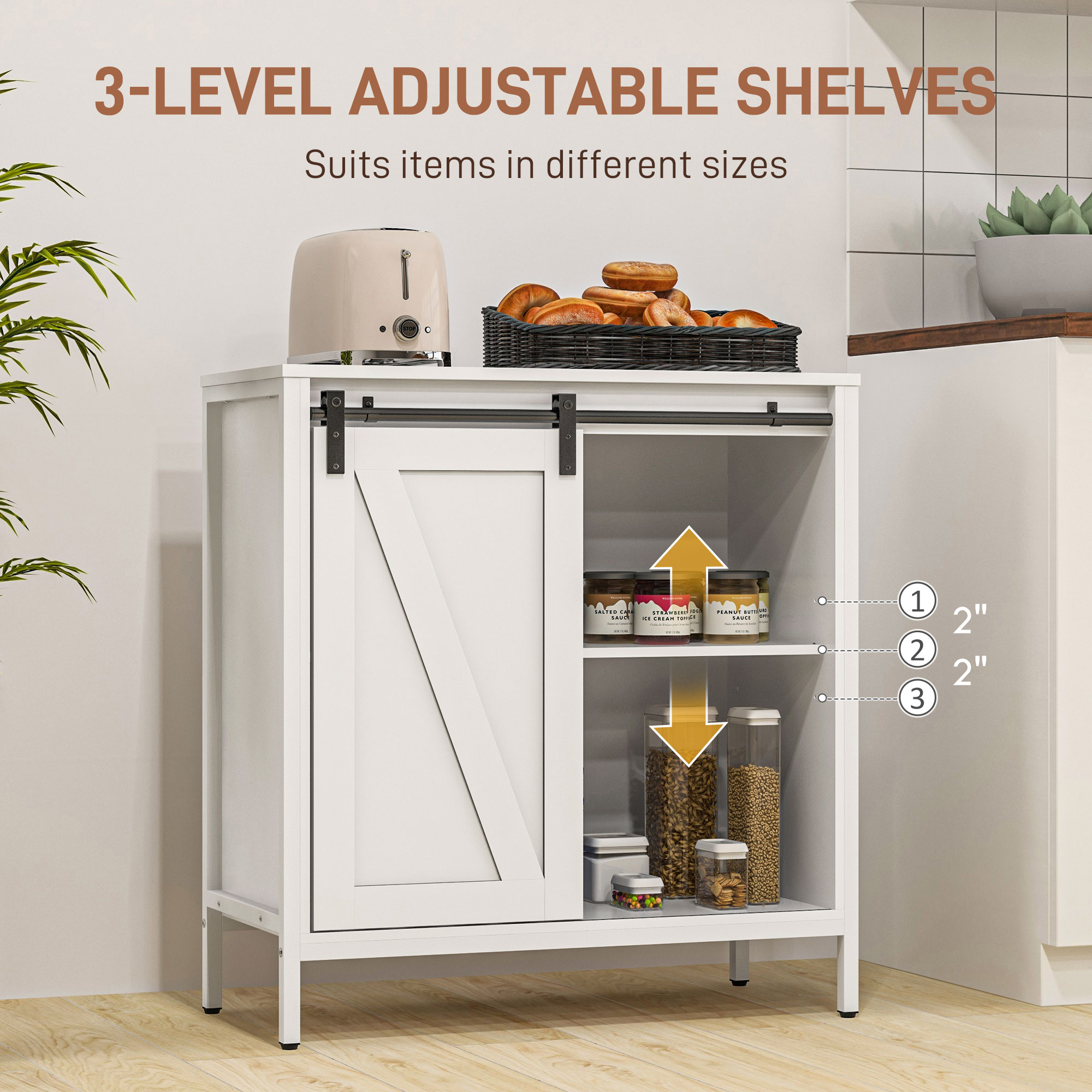 HOMCOM White Buffet Cabinet Farmhouse Sideboard Bar Kitchen Storage Adjustable Shelf Sliding Barn Door | Aosom.com 3
