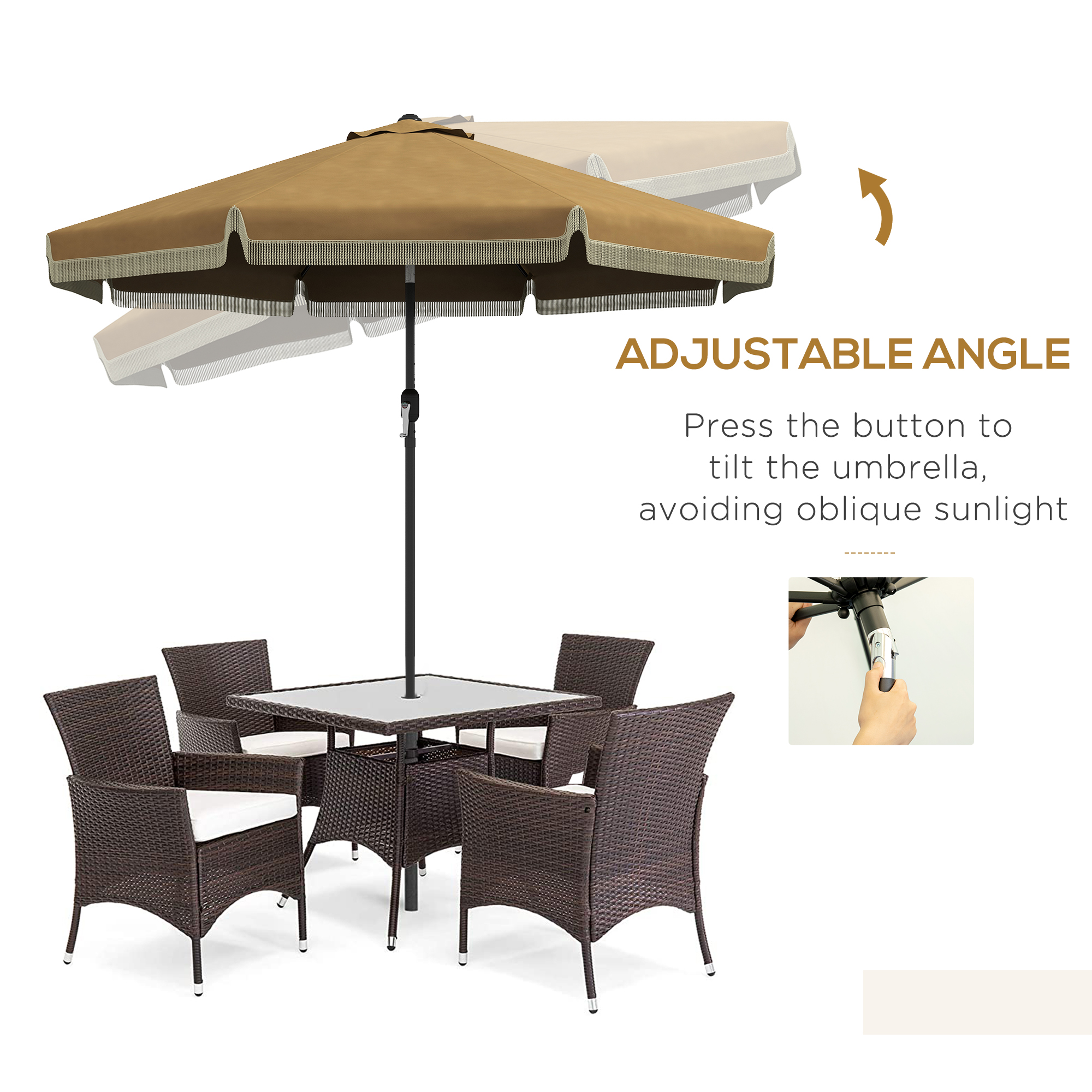 Outsunny 9ft Patio Umbrella with Push Button Tilt and Crank, Ruffled ...