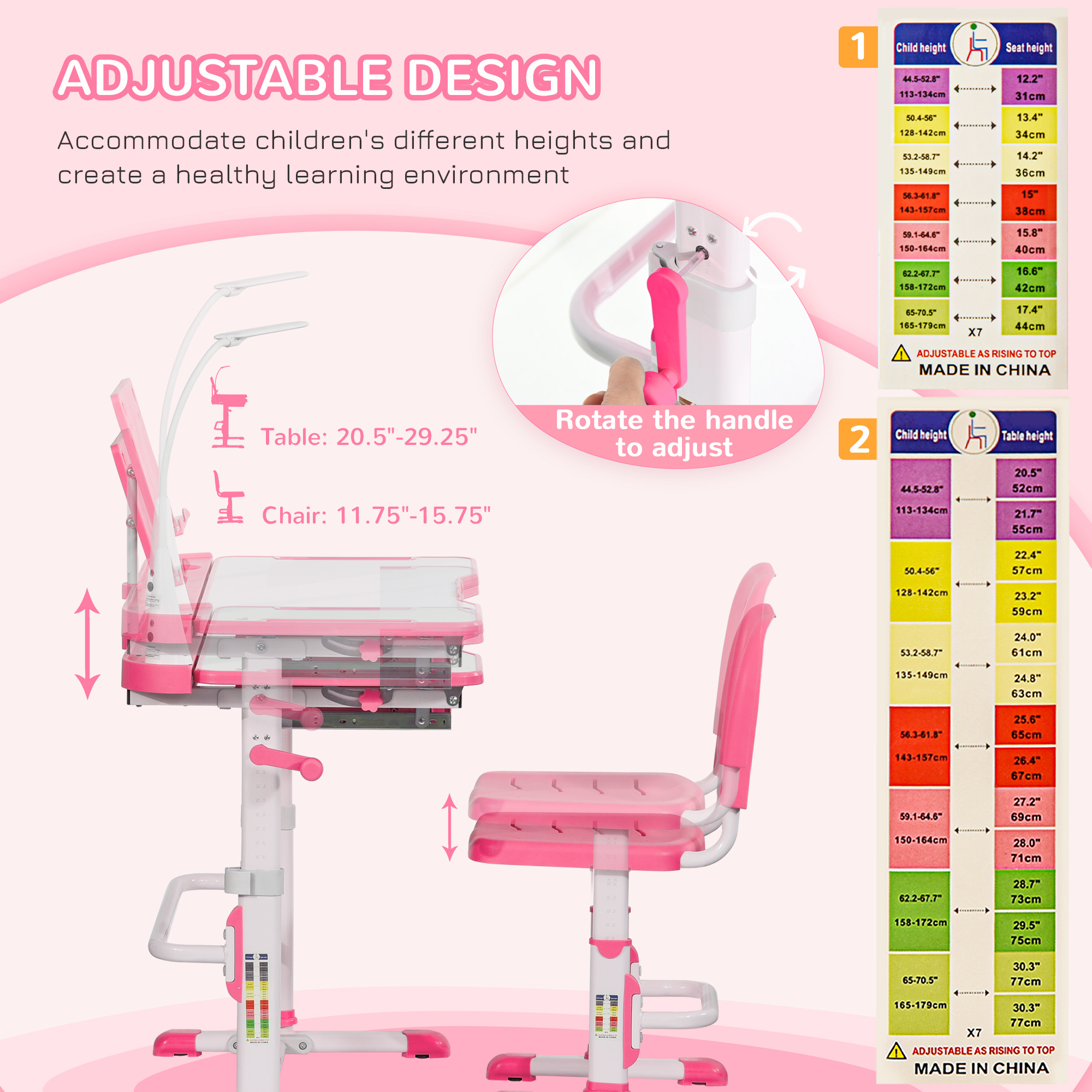 Qaba Kids Desk and Chair Set Height Adjustable Children School Study ...