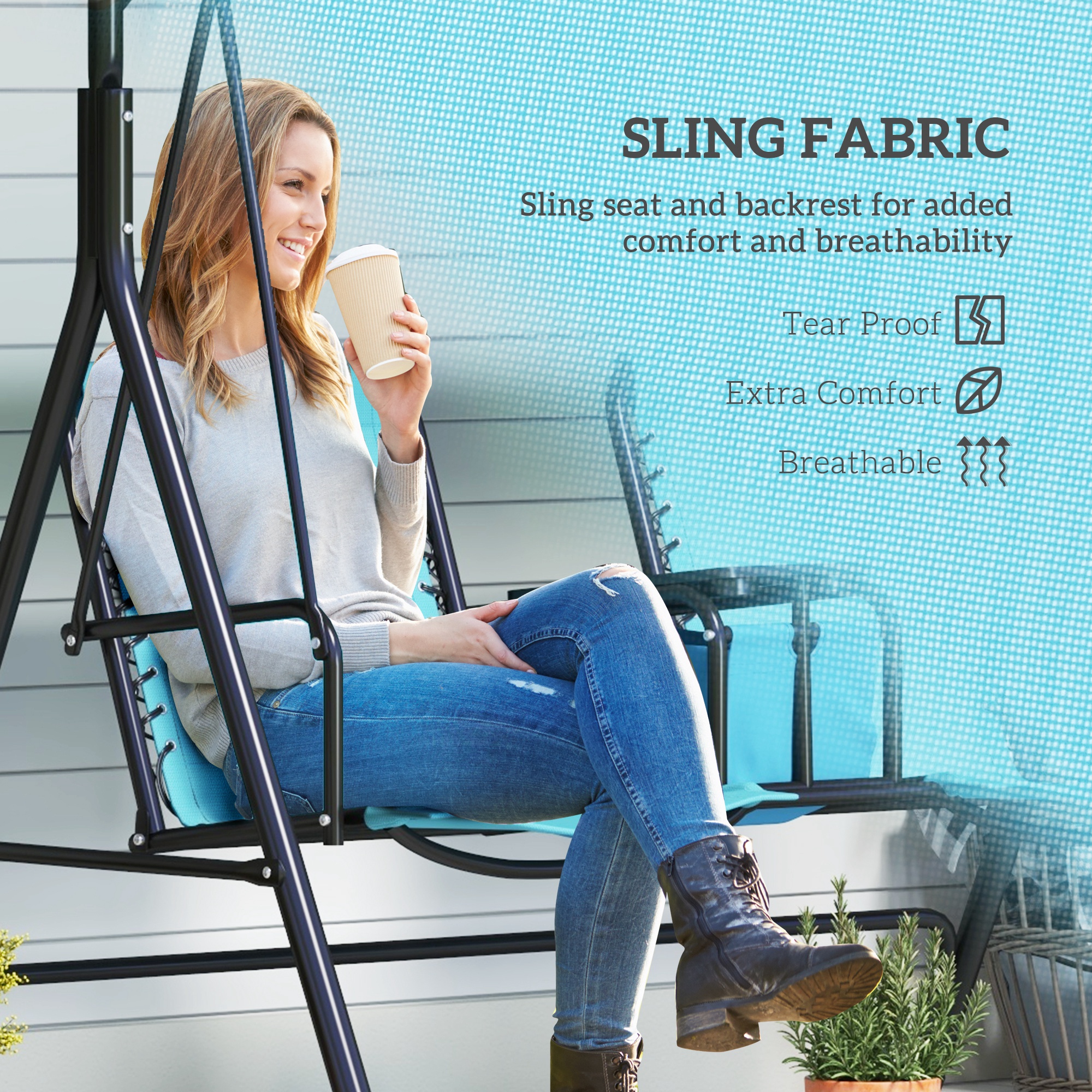 Outsunny 2 Person Porch Swing with Canopy, Storage Table, Cup Holder ...