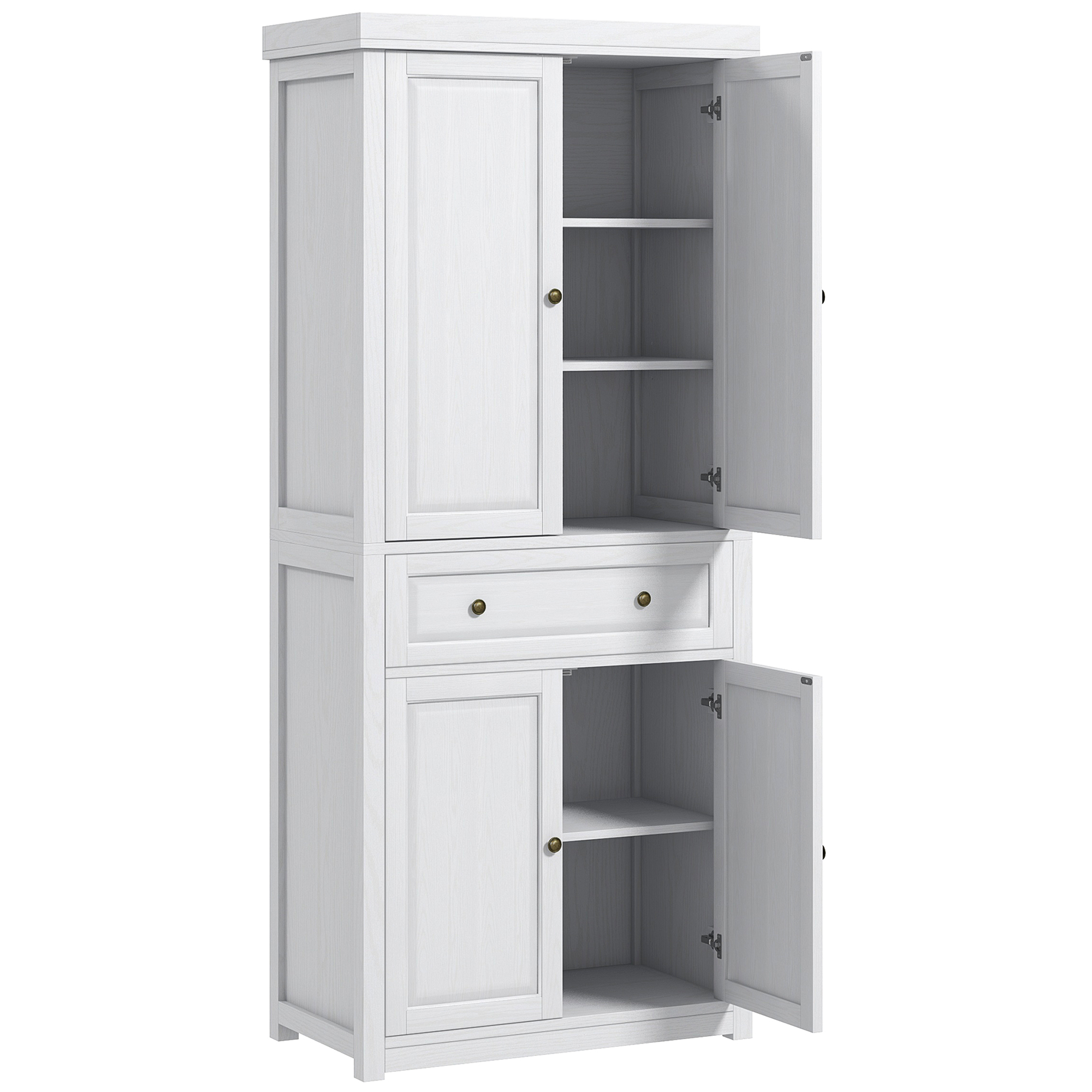 HOMCOM 72.5 Kitchen Pantry Cabinet, Tall Storage Cabinet with Doors, Drawer and Adjustable Shelves, Distressed White
