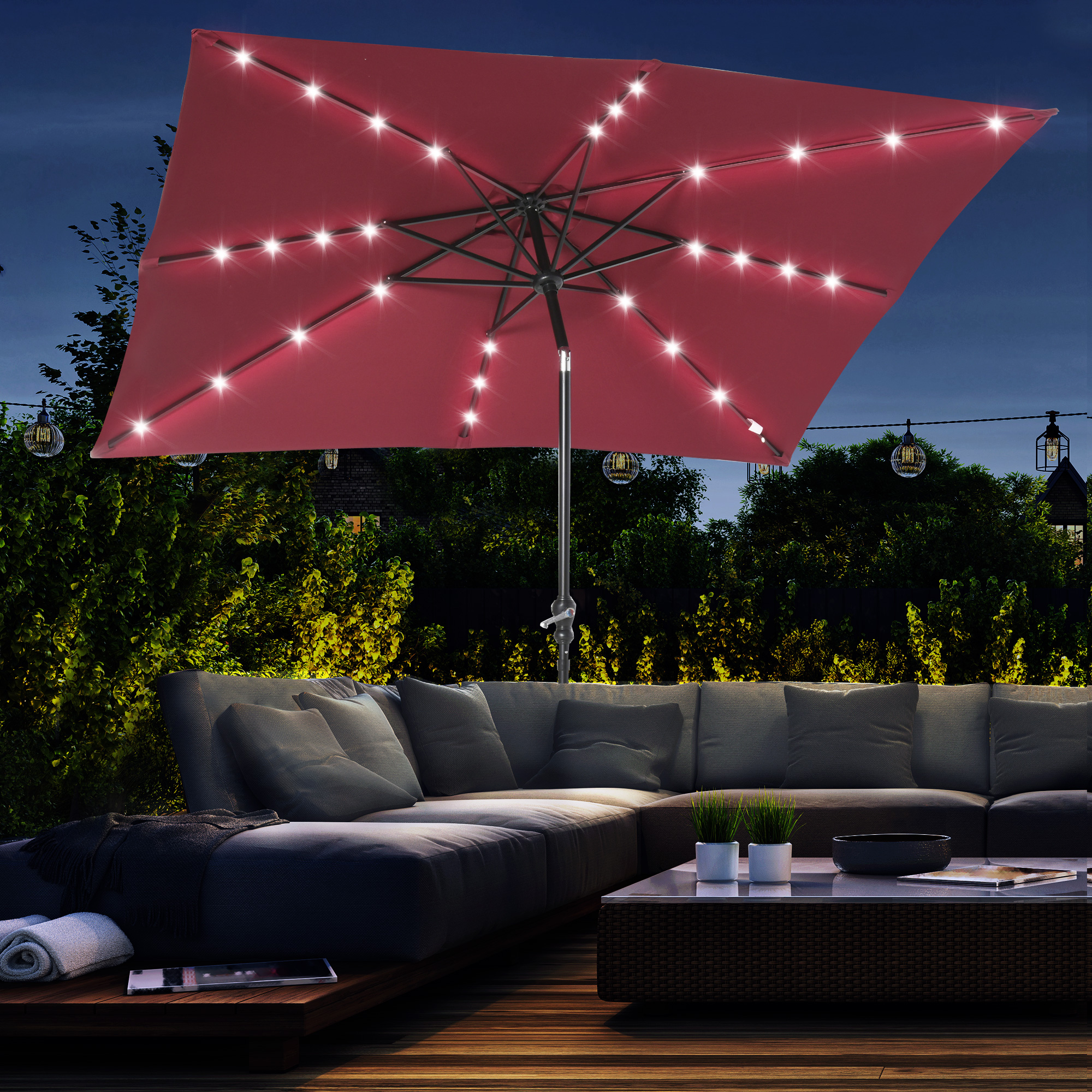 Outsunny Sun Umbrella 8.8' x 6.7' x 8.1' Wine Red| Aosom.com
