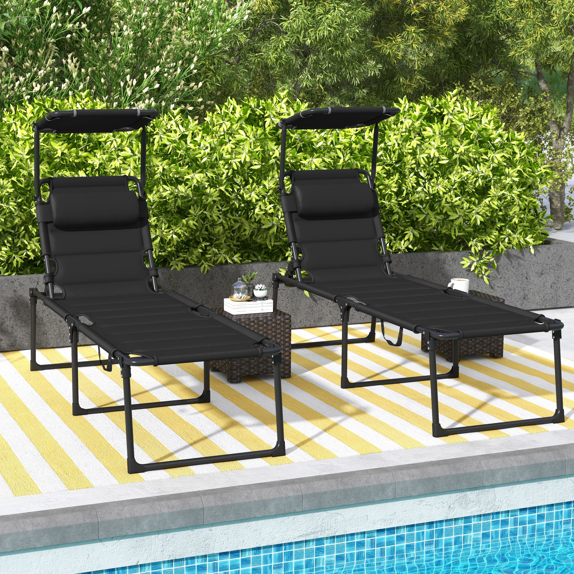Outsunny Folding Chaise Lounge with Adjustable Sunroof, Outdoor Quick