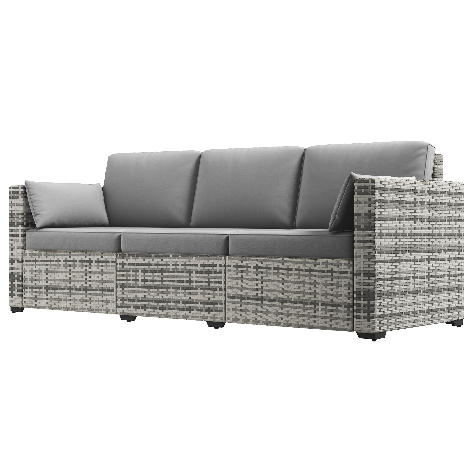 Outsunny Wicker Patio Couch, PE Rattan 3-Seat Sofa, Outdoor Furniture with Deep Seating, Cushions, Steel Frame, Gray