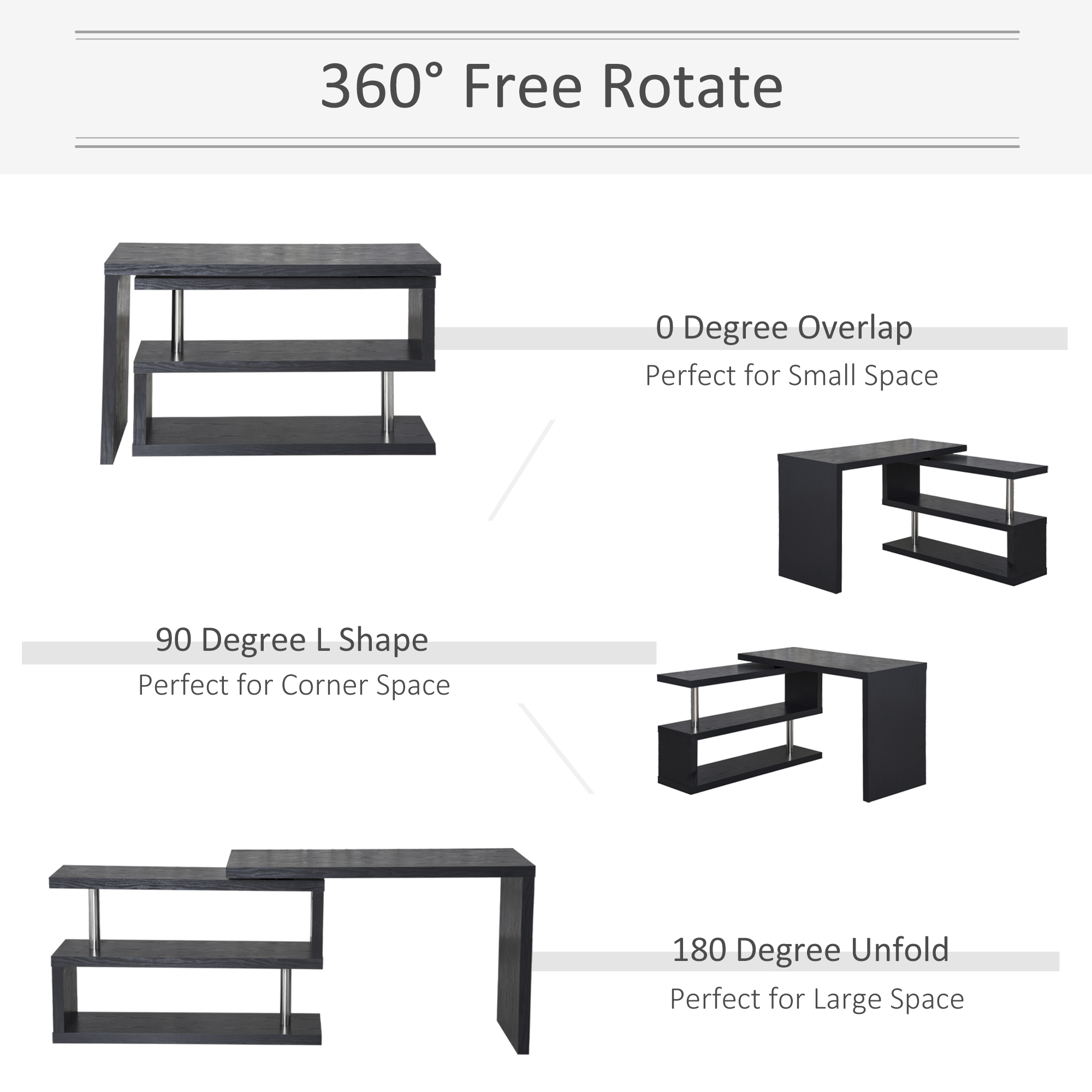 360 Rotating Corner Computer Desk Modern LShaped Home Office