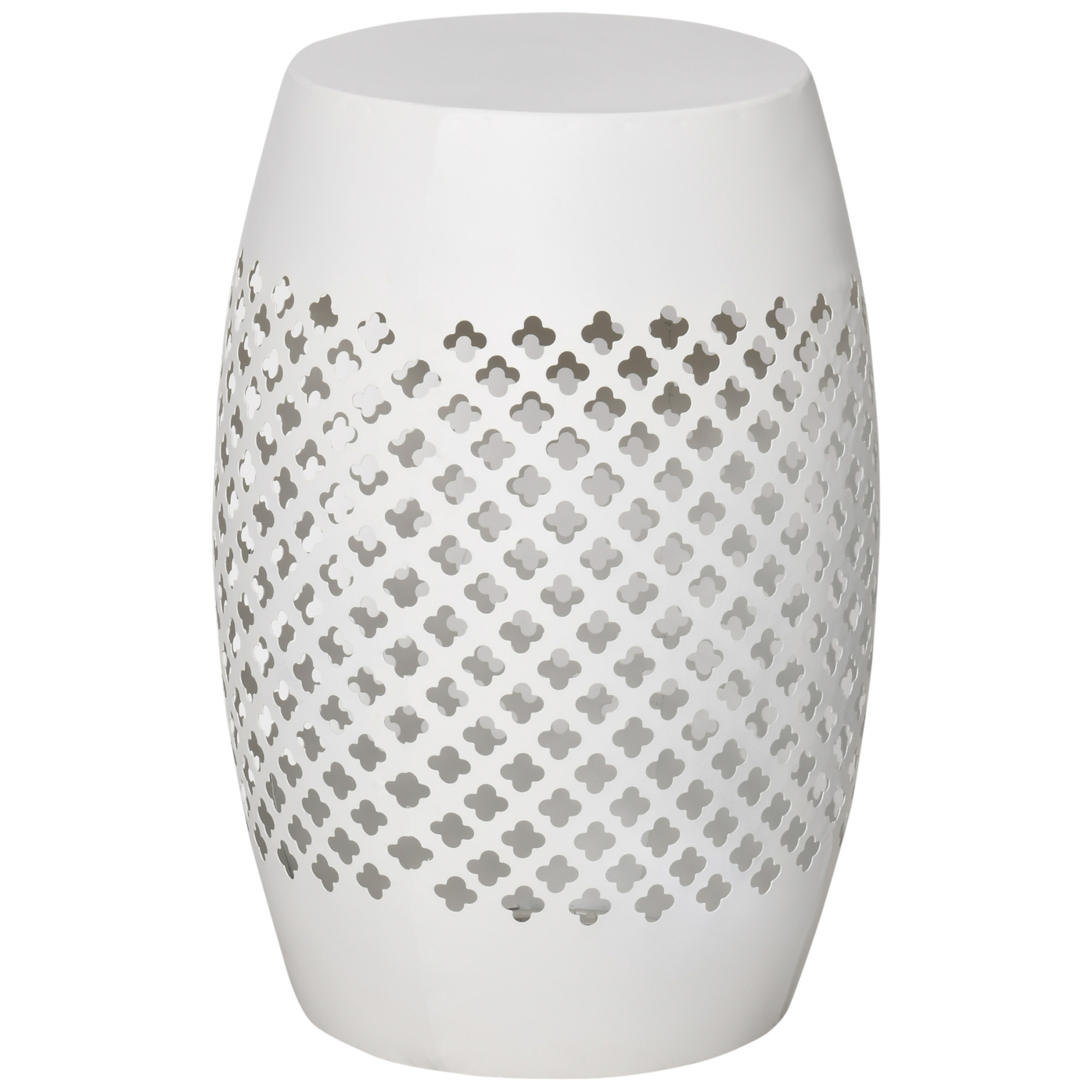 Outsunny White Boho Style Hollow Drum Steel Accent Table - Round Side Table for Indoor and Outdoor Use | Aosom.com