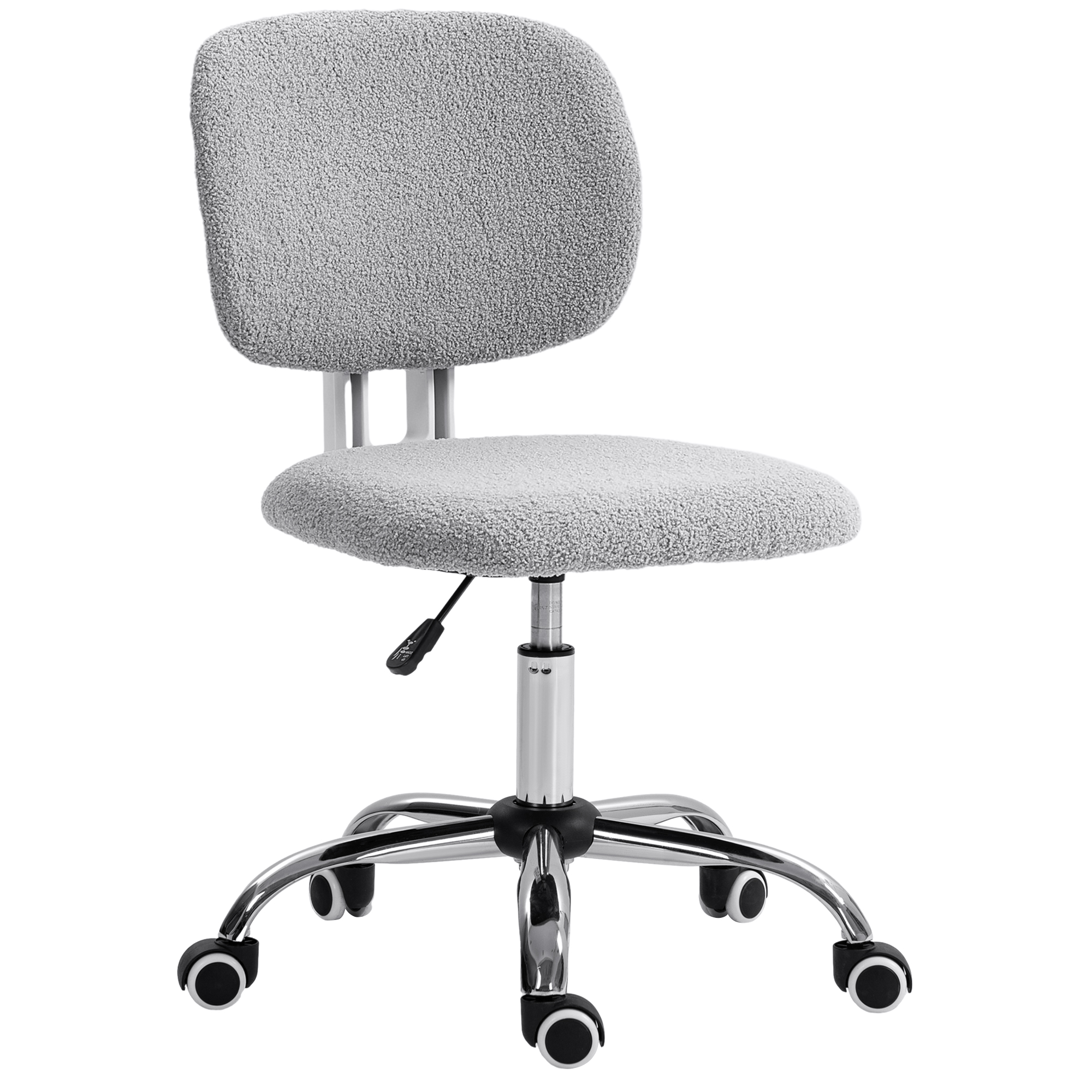 Vinsetto Armless Office Chair, Vanity Task Chair Fuzzy Desk Chair with Adjustable Height, Swivel Wheels, Mid Back, Light Gray