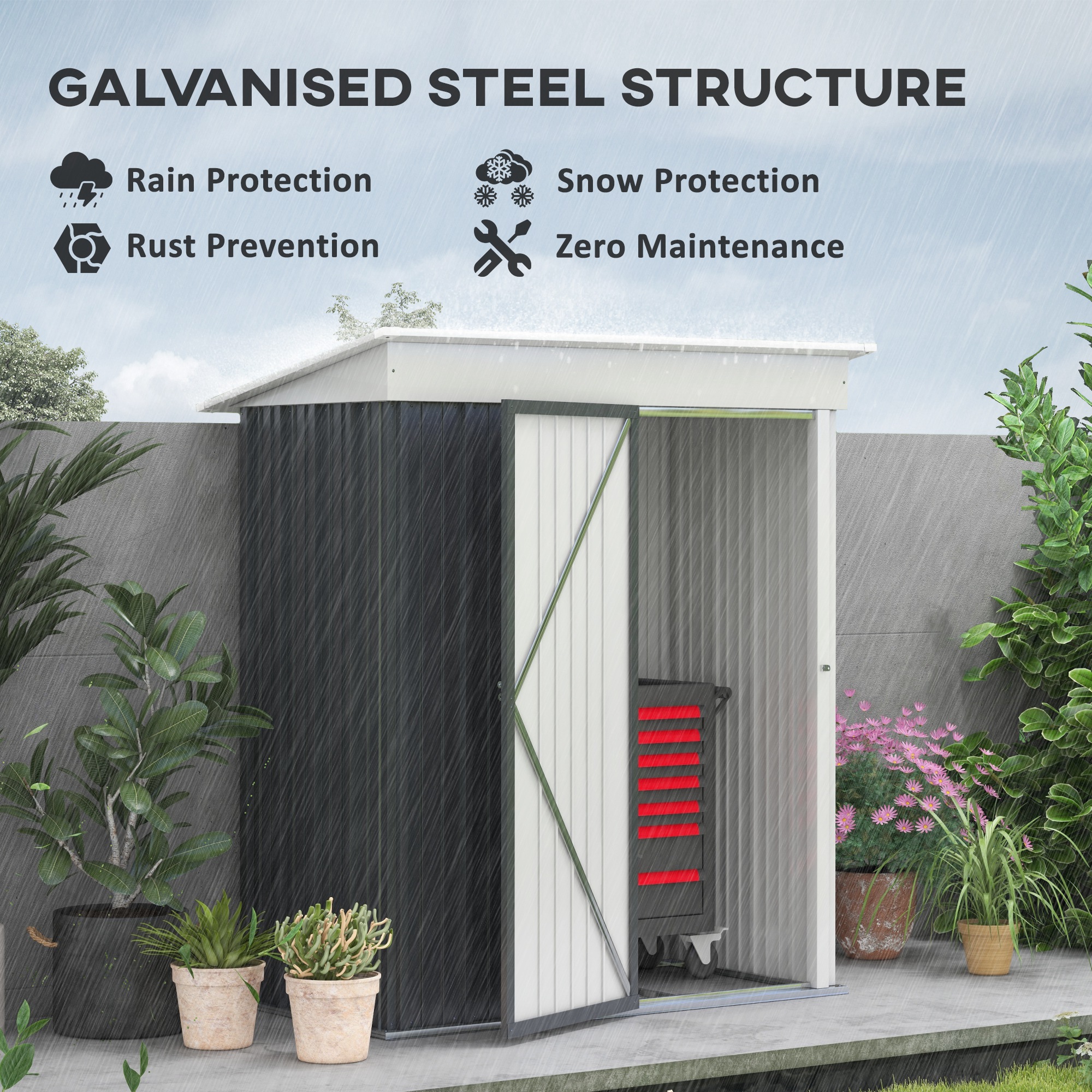 Outsunny Outdoor Sheds Storage with floor, Small Steel Lean
