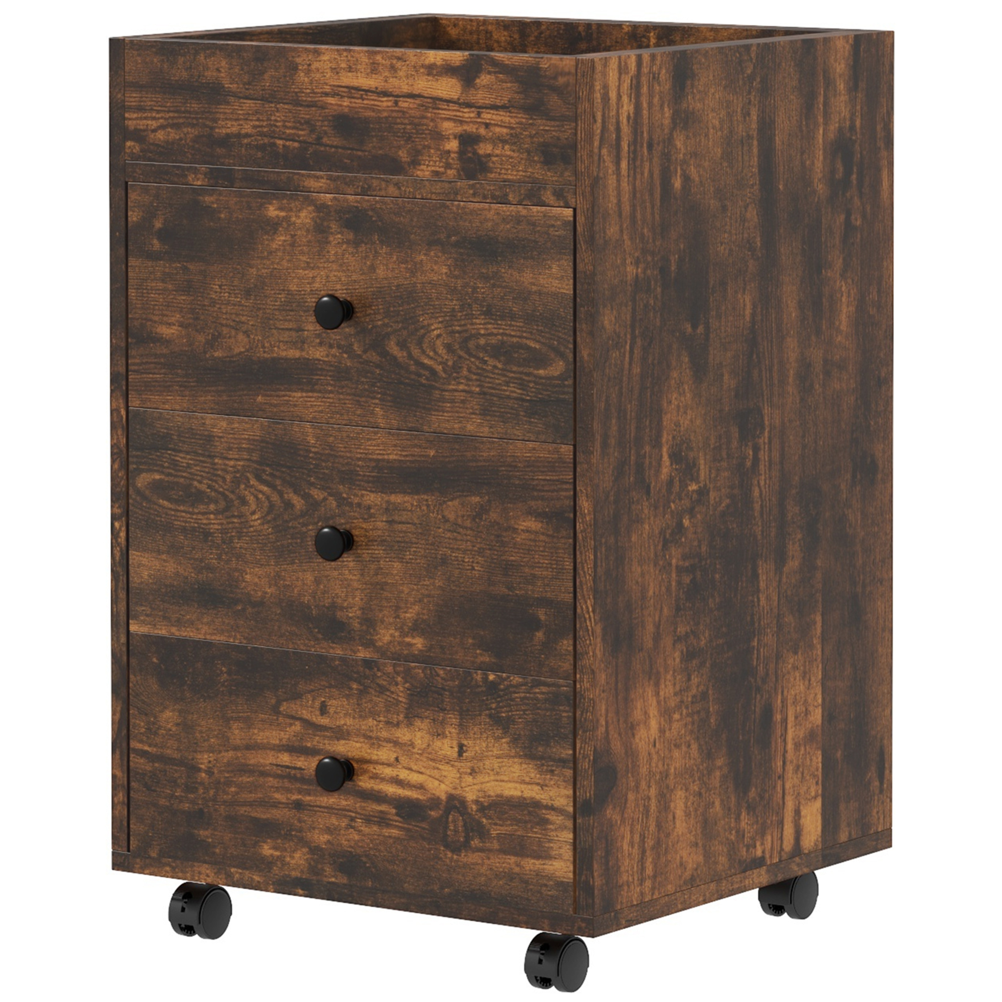 HOMCOM 3 Drawer File Cabinet on Wheels, Mobile Home Office Storage Cabinets with Top Tray Under Desk Printer Stand, Brown| Aosom.com