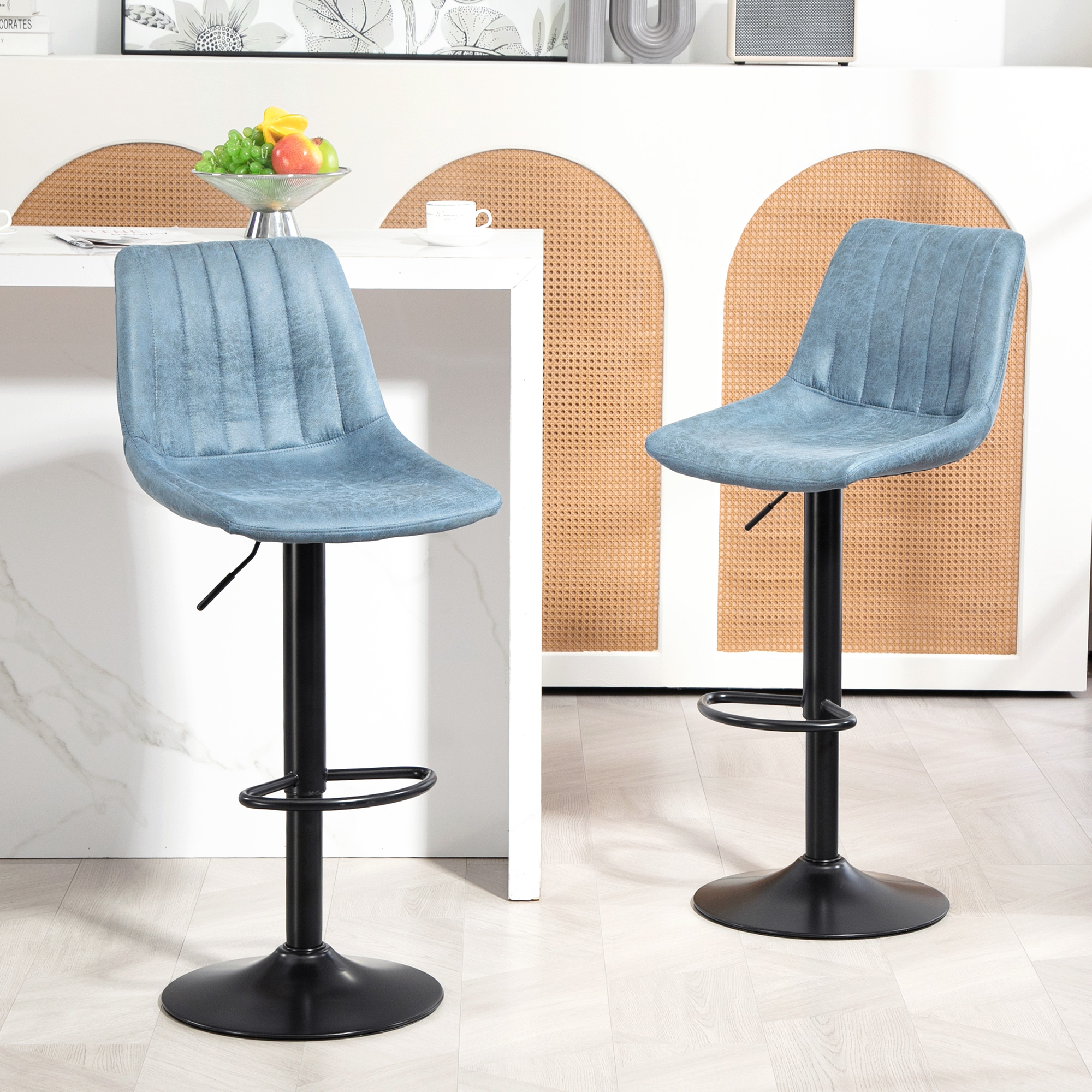 HOMCOM Counter Height Bar Stools Set of 2, Adjustable Height Bar Chairs ...