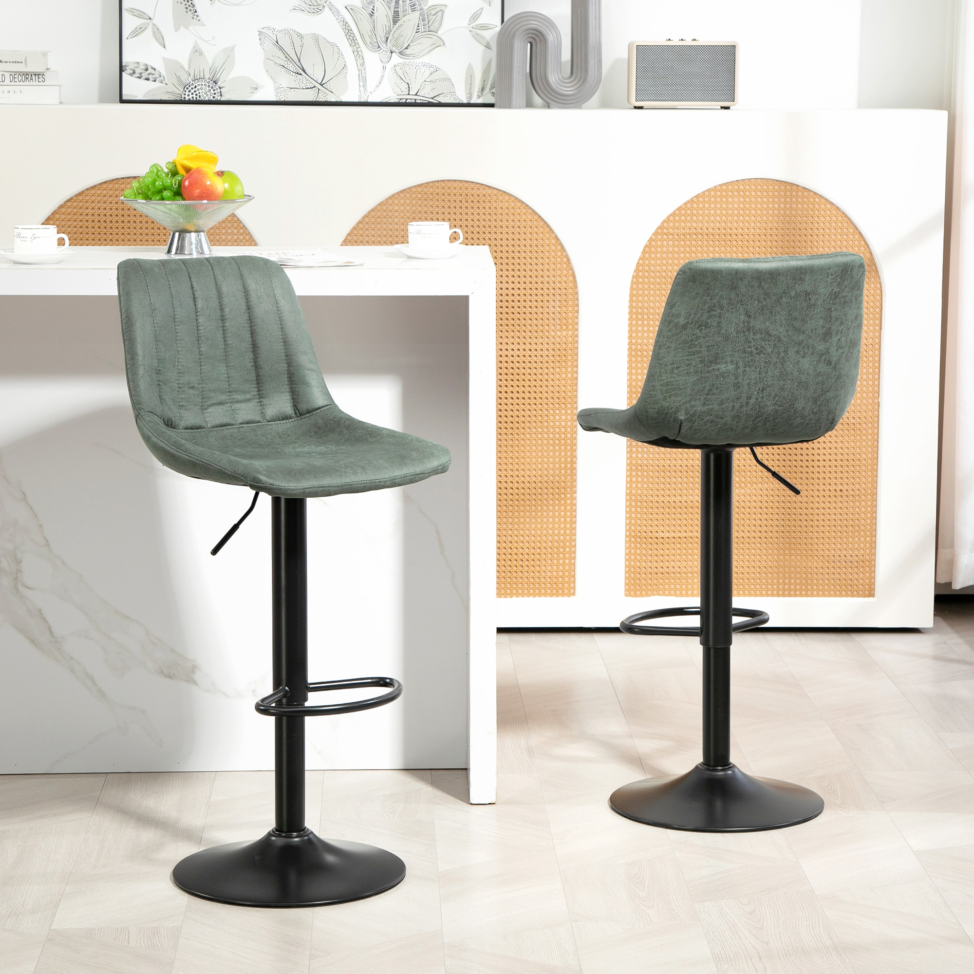 HOMCOM Adjustable Bar Stools Set of 2, Modern Counter Height Barstools, Fabric Upholstered Kitchen Stools with Swivel Seat, Steel Frame, Footr並行輸入 Adjustable Stool Gray And Silver Bar Stools HOMCOM Adjustable