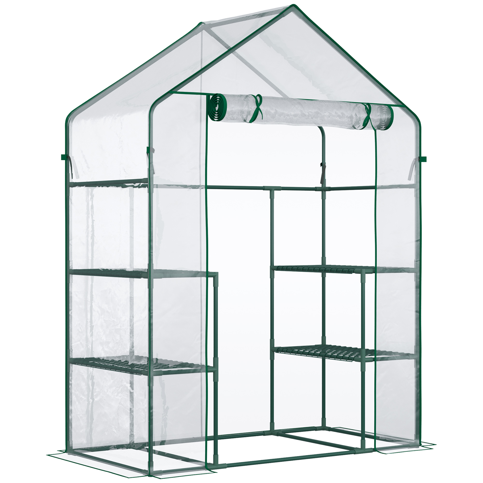 Outsunny Mini Greenhouse 56 x 29 x 77 Walk-in Garden Hot House with Shelves Roll-Up Door Weatherized Cover Deep Green | Aosom.com