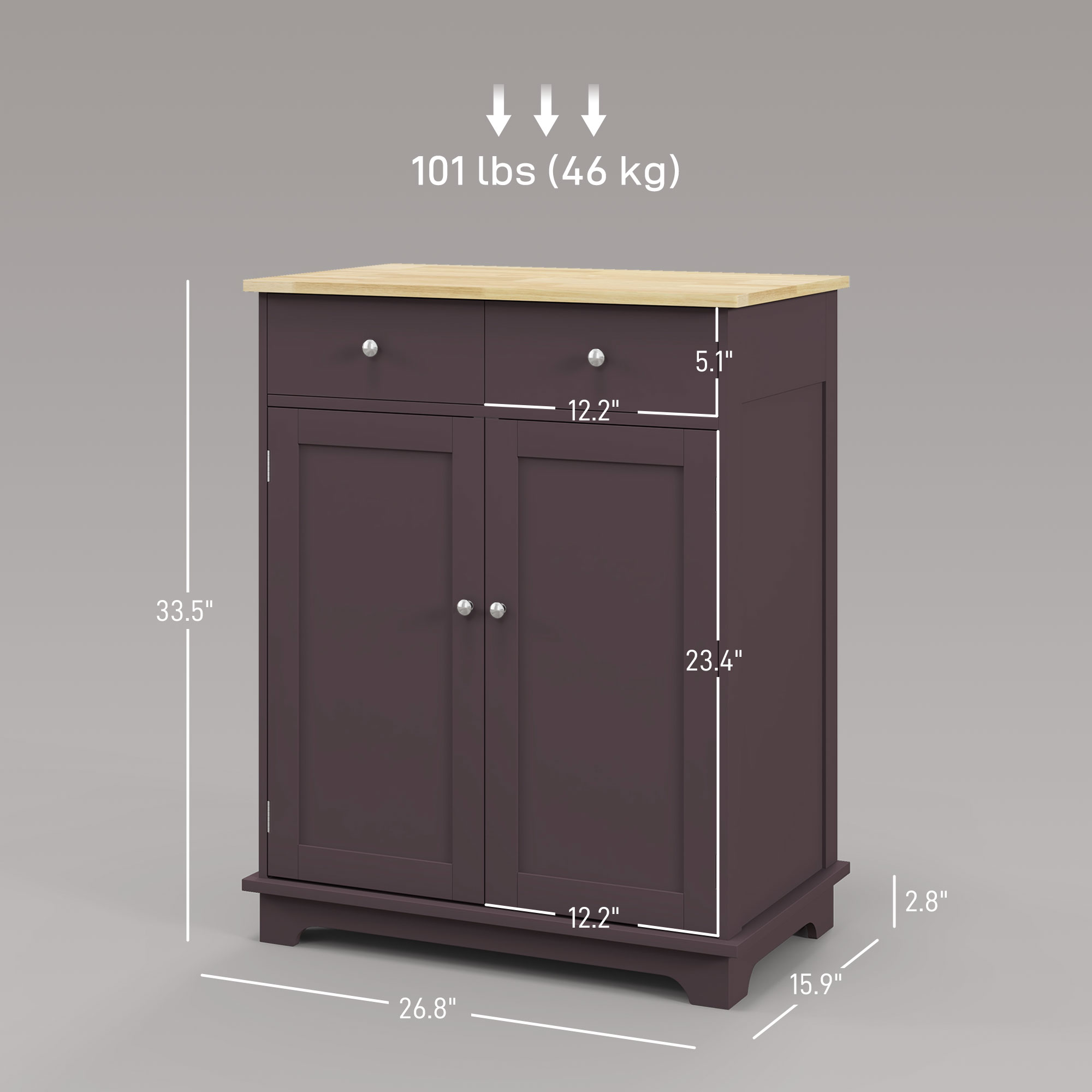 HOMCOM Sideboard Floor Cupboard with Solid Wood Top, Adjustable Shelf and 2 Drawers Versatile Kitchen Storage Cabinet | Aosom.com 1