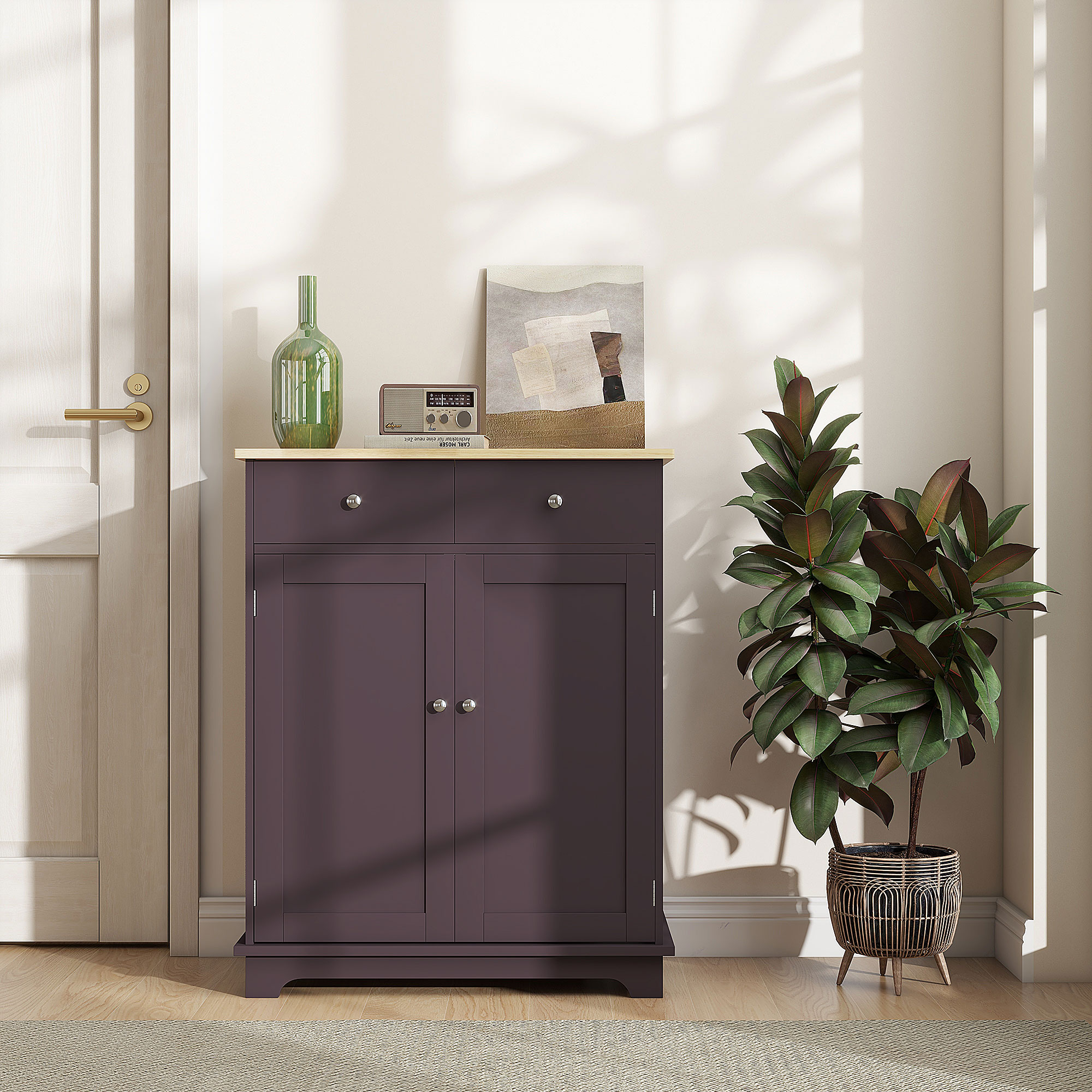 HOMCOM Sideboard Floor Cupboard with Solid Wood Top, Adjustable Shelf and 2 Drawers Versatile Kitchen Storage Cabinet | Aosom.com 6