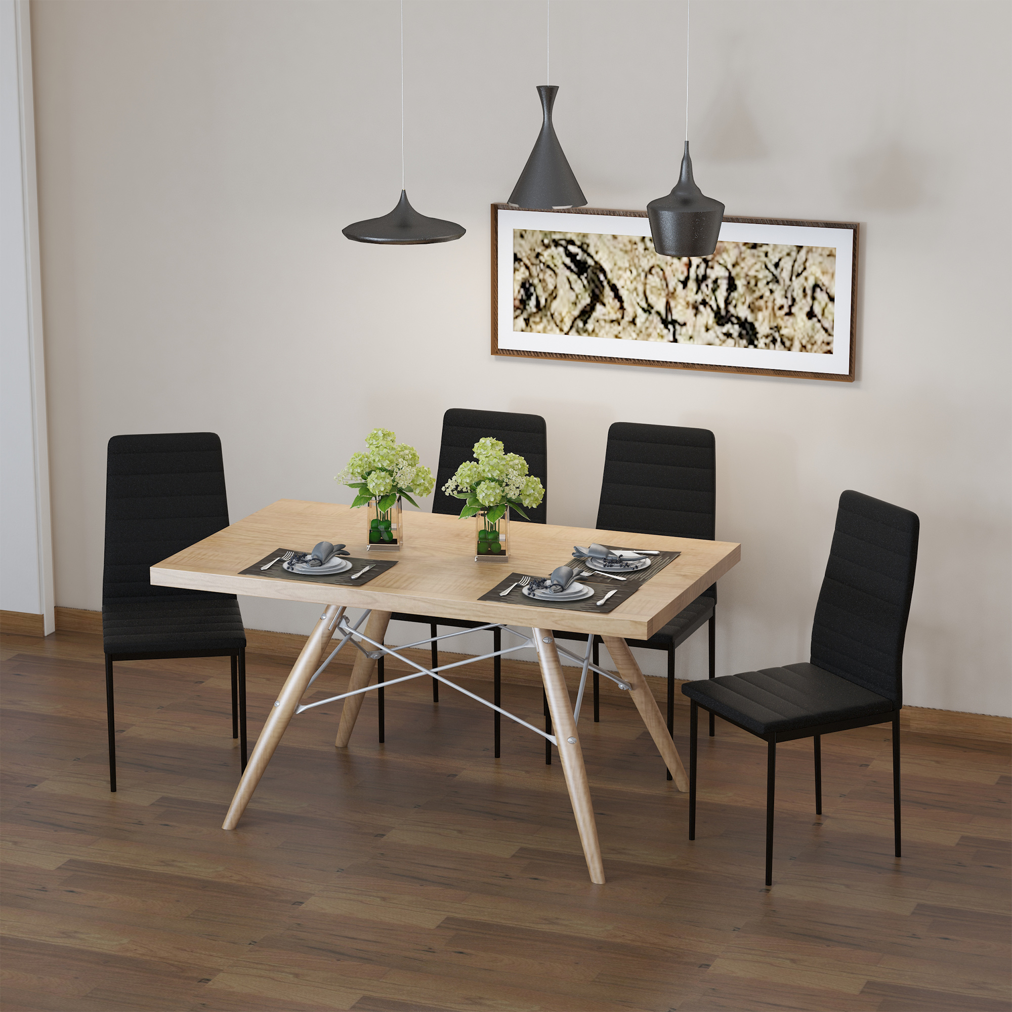 HOMCOM Modern High Back Black Linen Dining Chairs | Aosom Canada