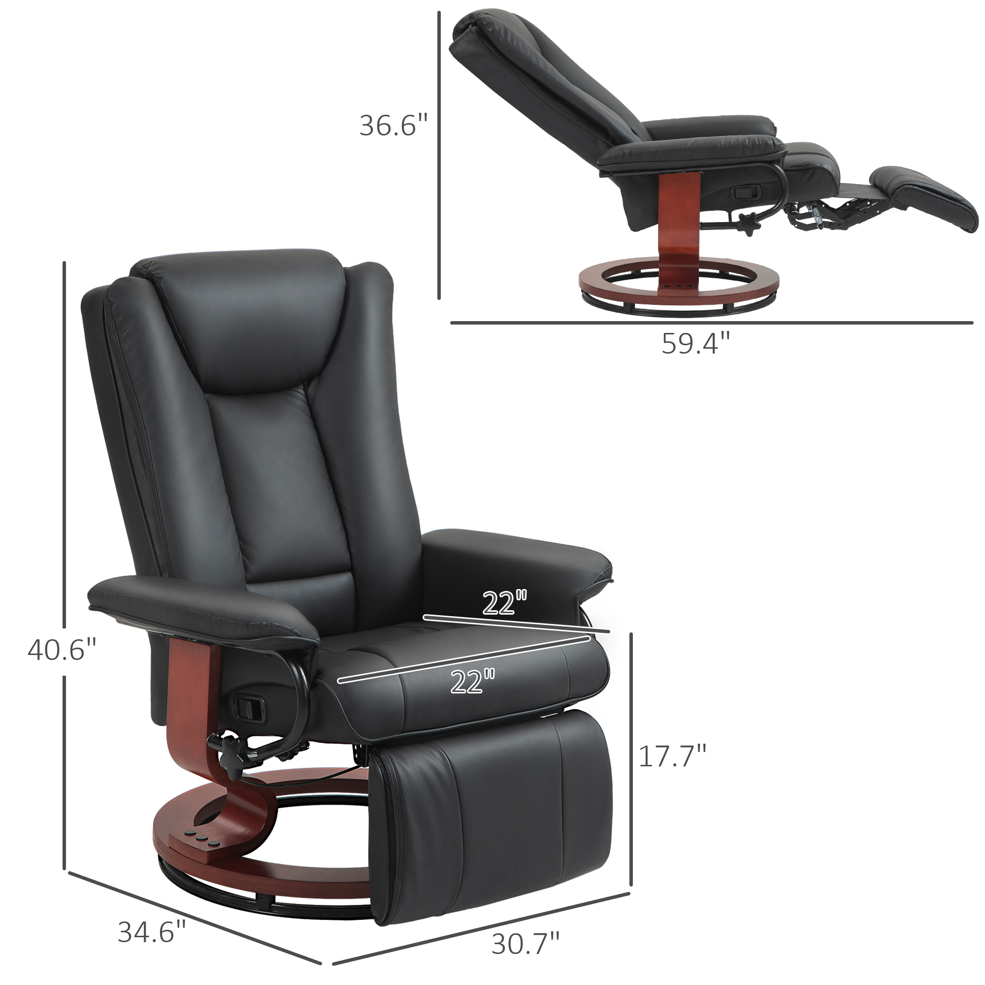 HOMCOM Modern Recliner Chair, PU Leather Swivel Recliner chair with Footrest for Living Room, Black | Aosom.com 1