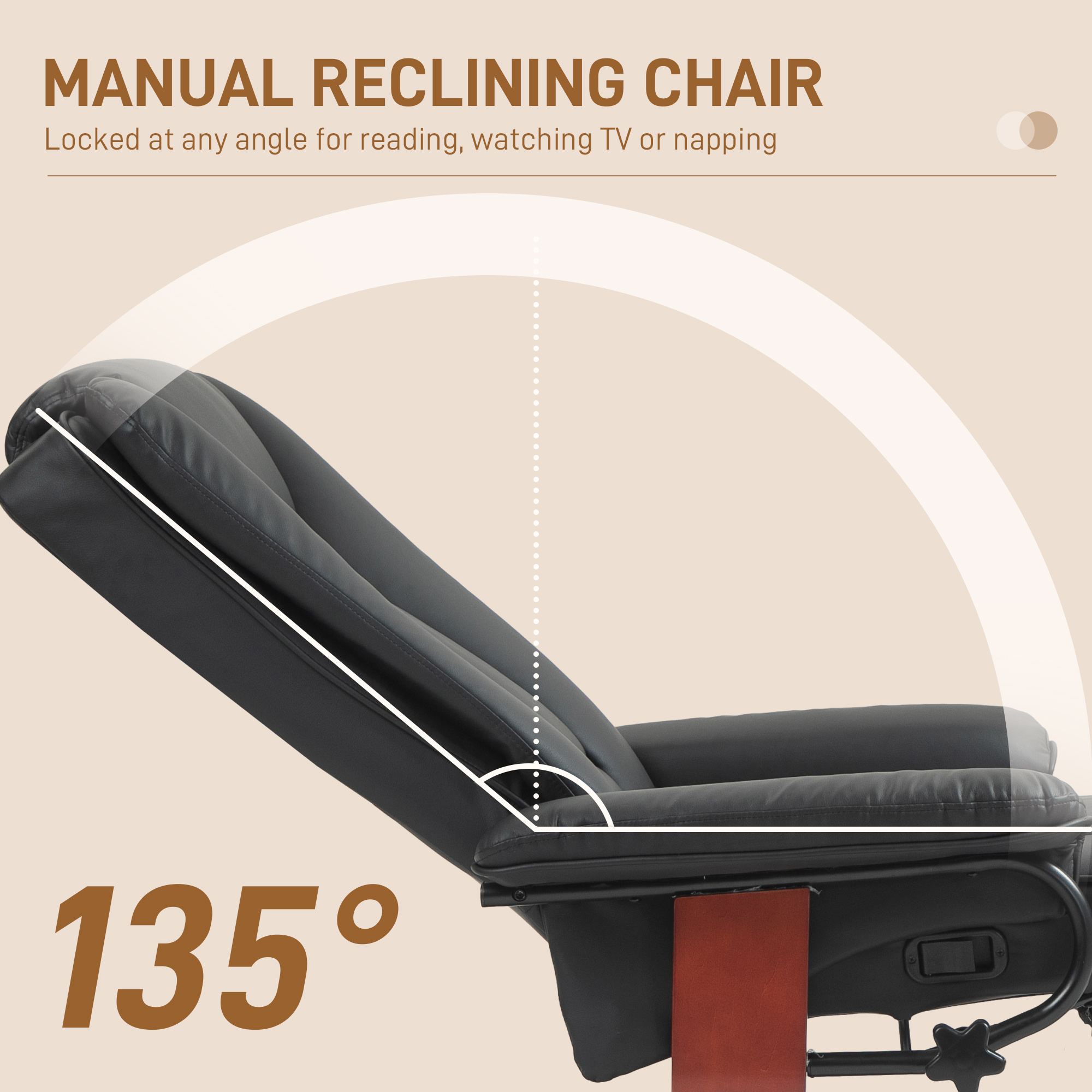 HOMCOM Modern Recliner Chair, PU Leather Swivel Recliner chair with Footrest for Living Room, Black | Aosom.com 2