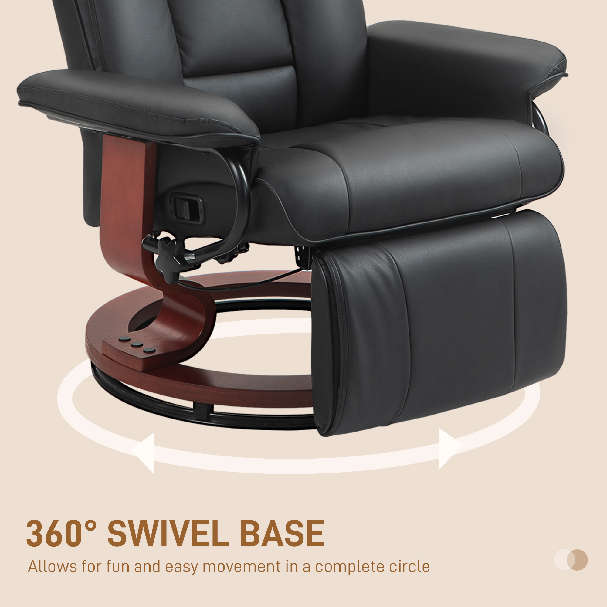 HOMCOM Modern Recliner Chair, PU Leather Swivel Recliner chair with Footrest for Living Room, Black | Aosom.com 4