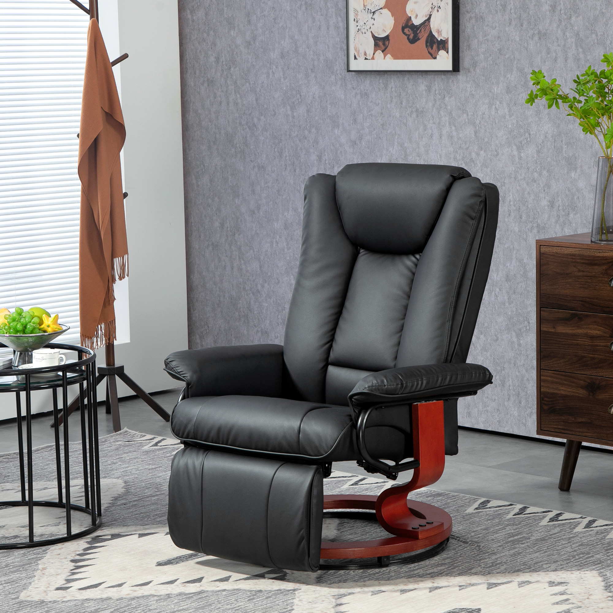 HOMCOM Modern Recliner Chair, PU Leather Swivel Recliner chair with Footrest for Living Room, Black | Aosom.com 0