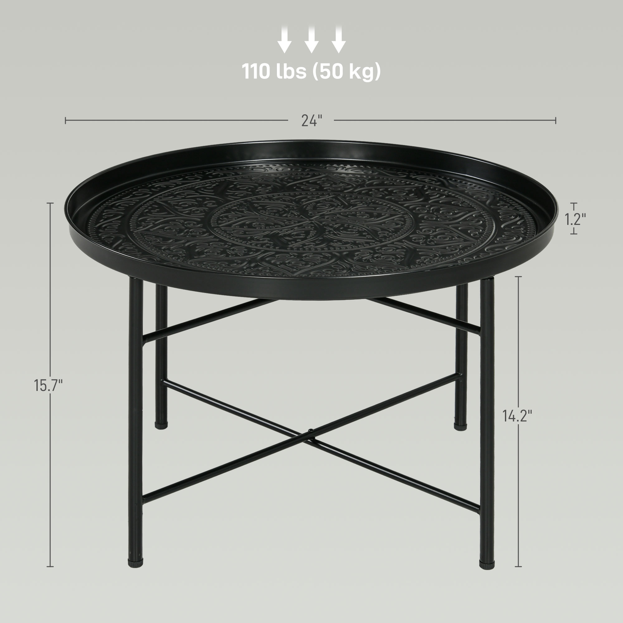 HOMCOM Cafe Table for Living Room, 24" Round Center Table with Hammered Tray Top and Metal Frame for Bedroom, Black 1